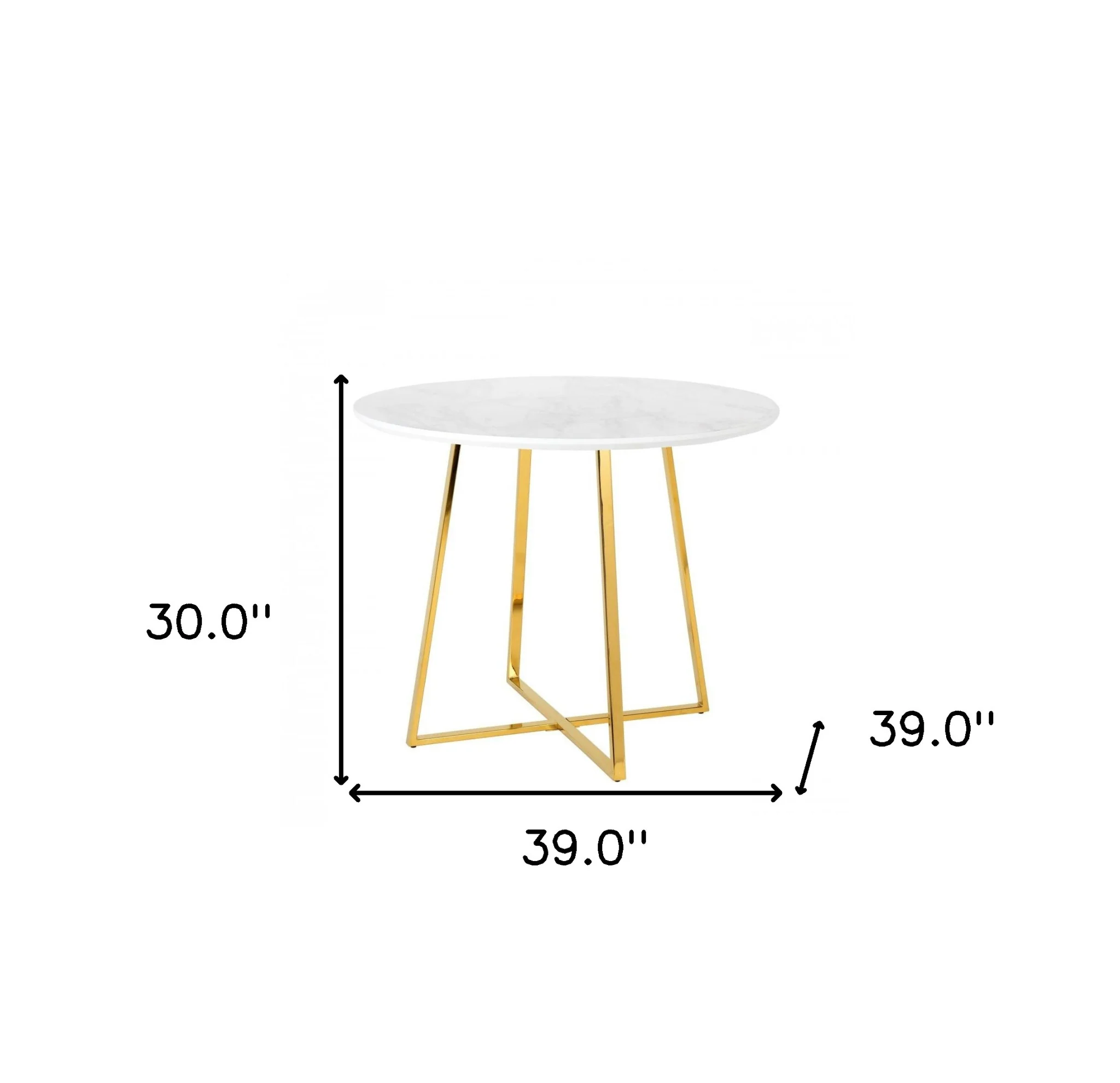 White And Gold Rounded Iron Pedestal Base Dining Table By Homeroots - Image 5