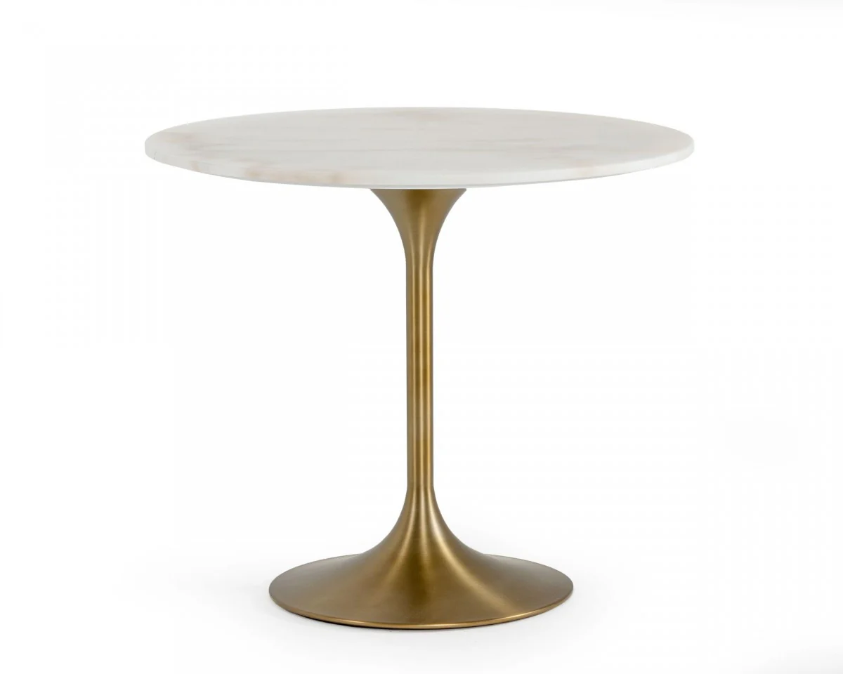 White And Gold Rounded Marble And Metal Dining Table By Homeroots - Image 2