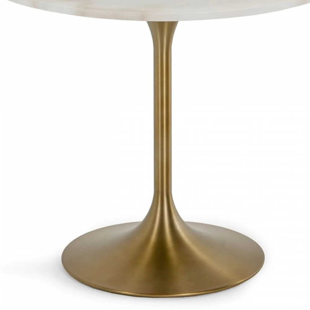 White And Gold Rounded Marble And Metal Dining Table By Homeroots - Image 4