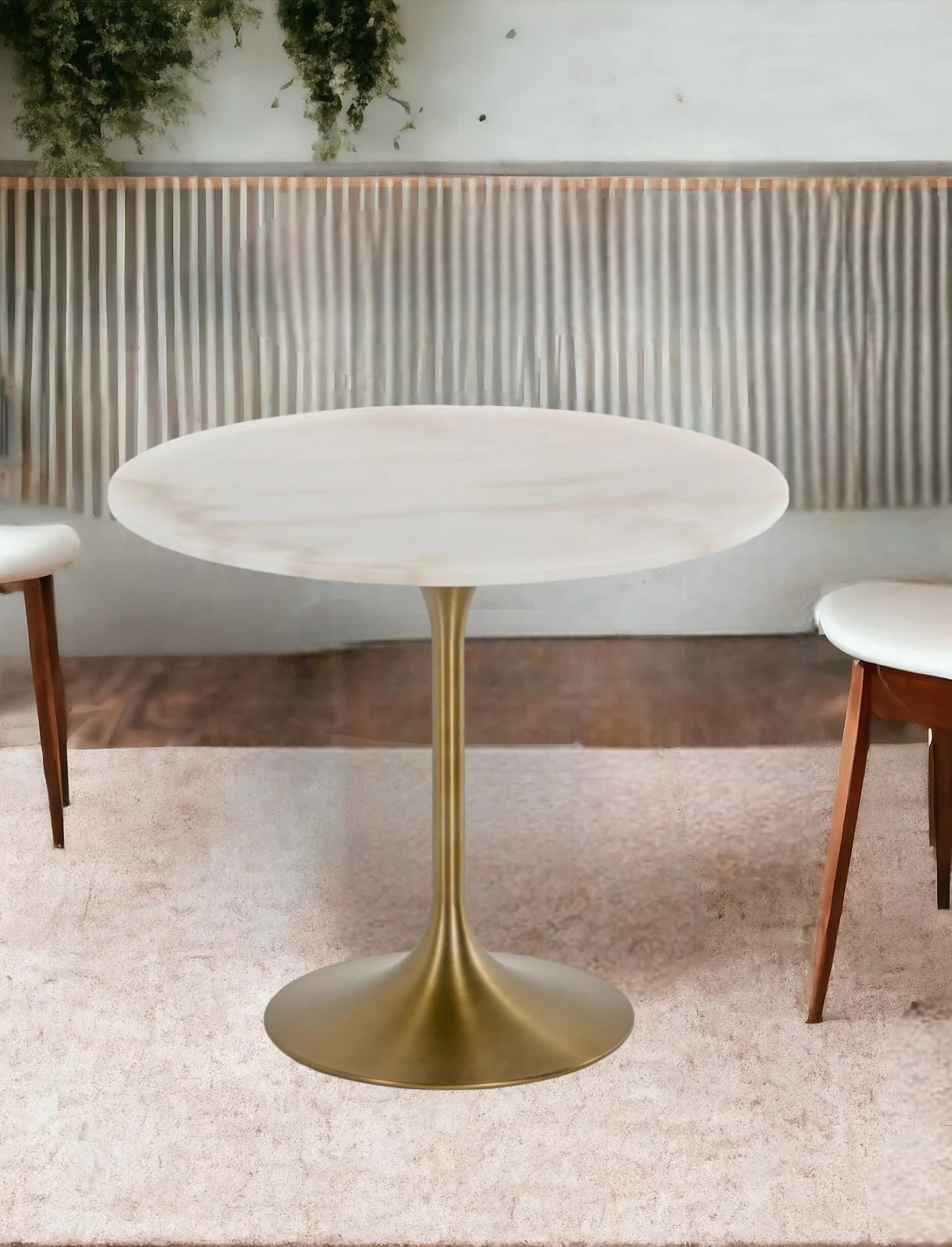 White And Gold Rounded Marble And Metal Dining Table By Homeroots - Image 6
