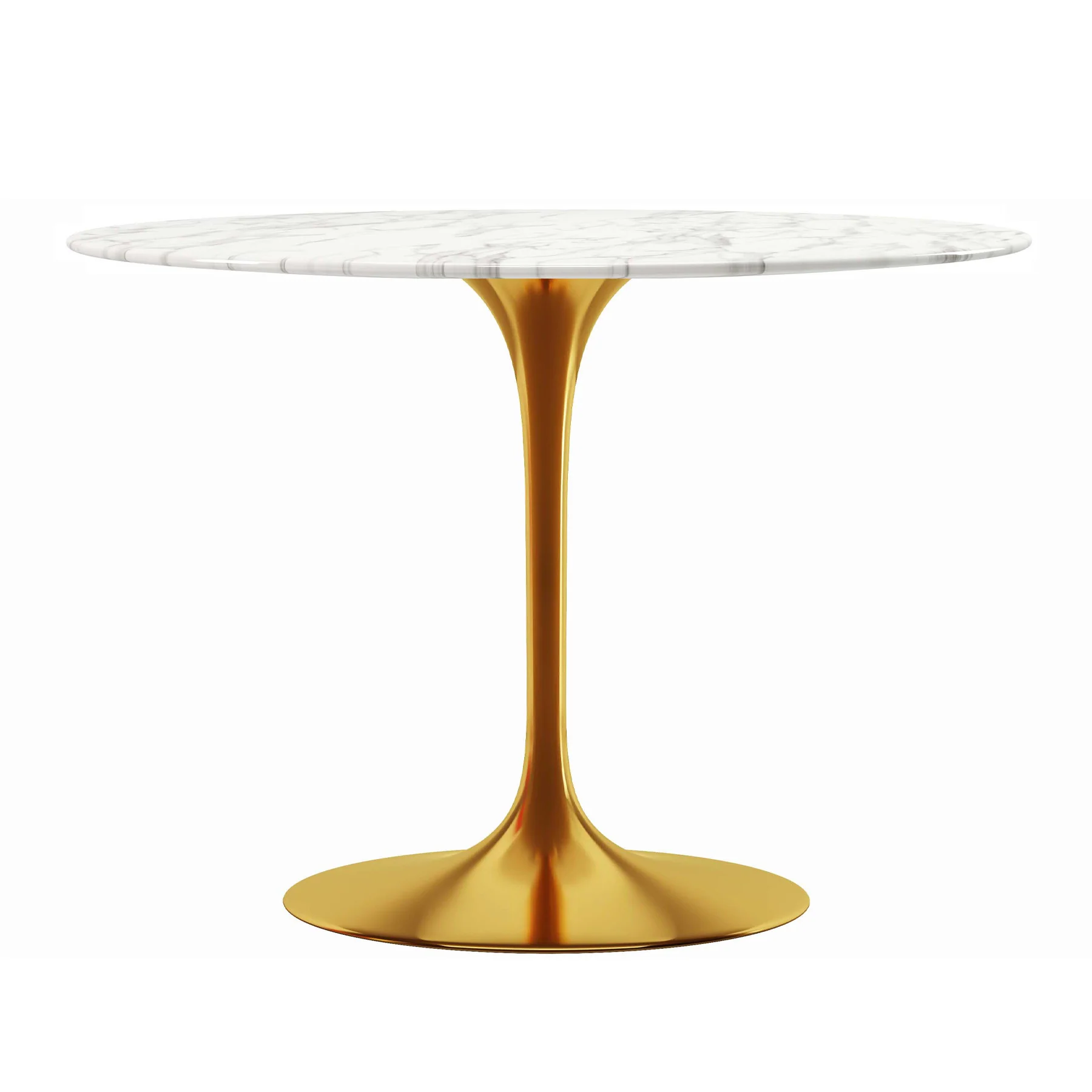 White And Gold Rounded Marble And Metal Pedestal Base Dining Table By Homeroots - Image 2