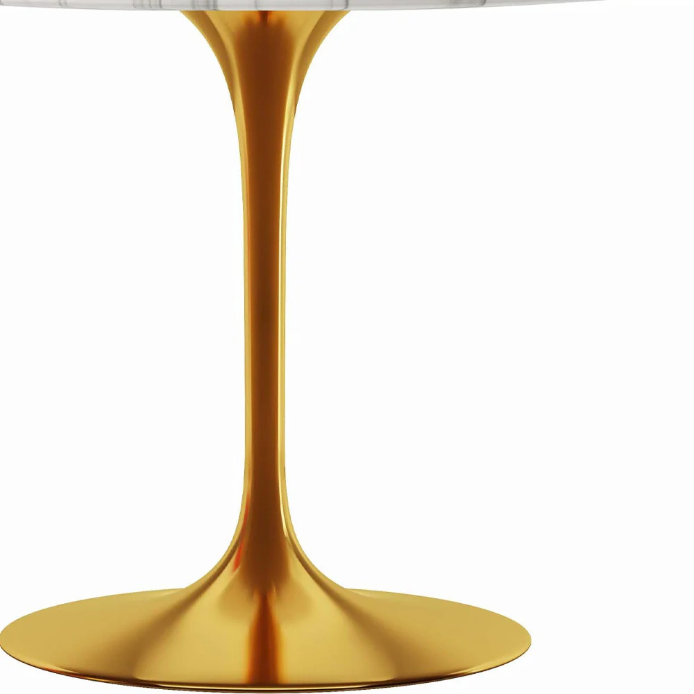 White And Gold Rounded Marble And Metal Pedestal Base Dining Table By Homeroots - Image 6