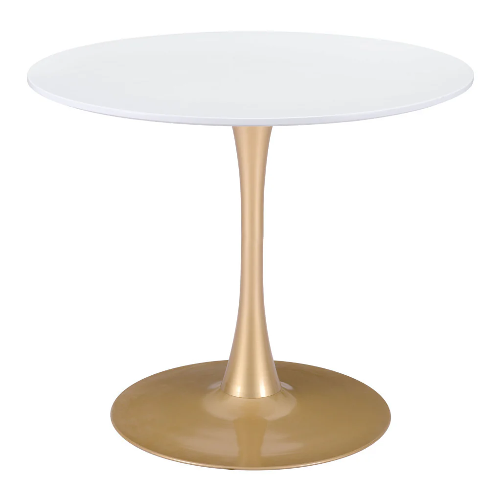 White And Gold Rounded Steel Pedestal Base Dining Table By Homeroots - Image 2