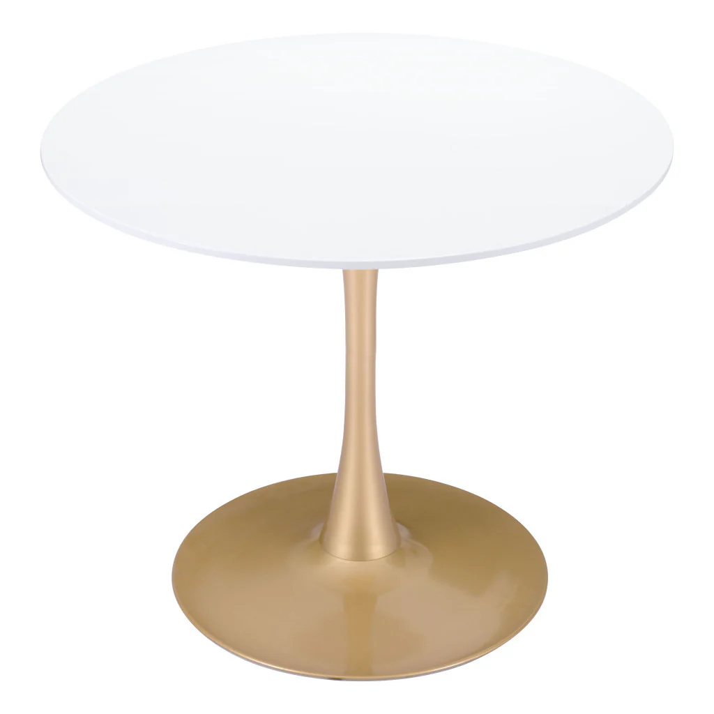 White And Gold Rounded Steel Pedestal Base Dining Table By Homeroots - Image 3