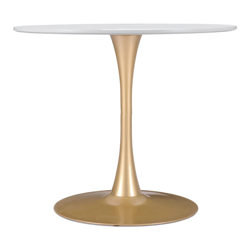 White And Gold Rounded Steel Pedestal Base Dining Table By Homeroots - Image 4