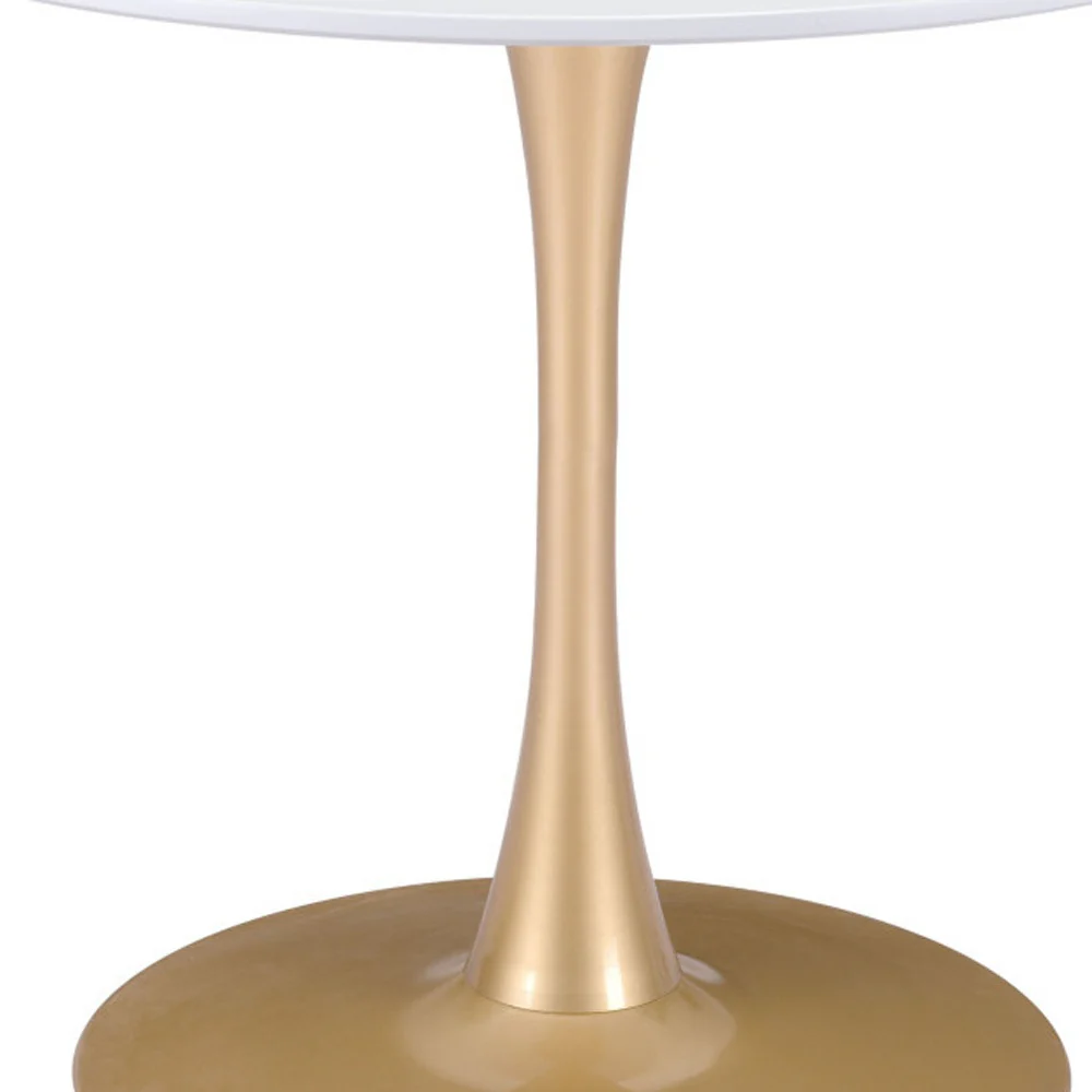White And Gold Rounded Steel Pedestal Base Dining Table By Homeroots - Image 5