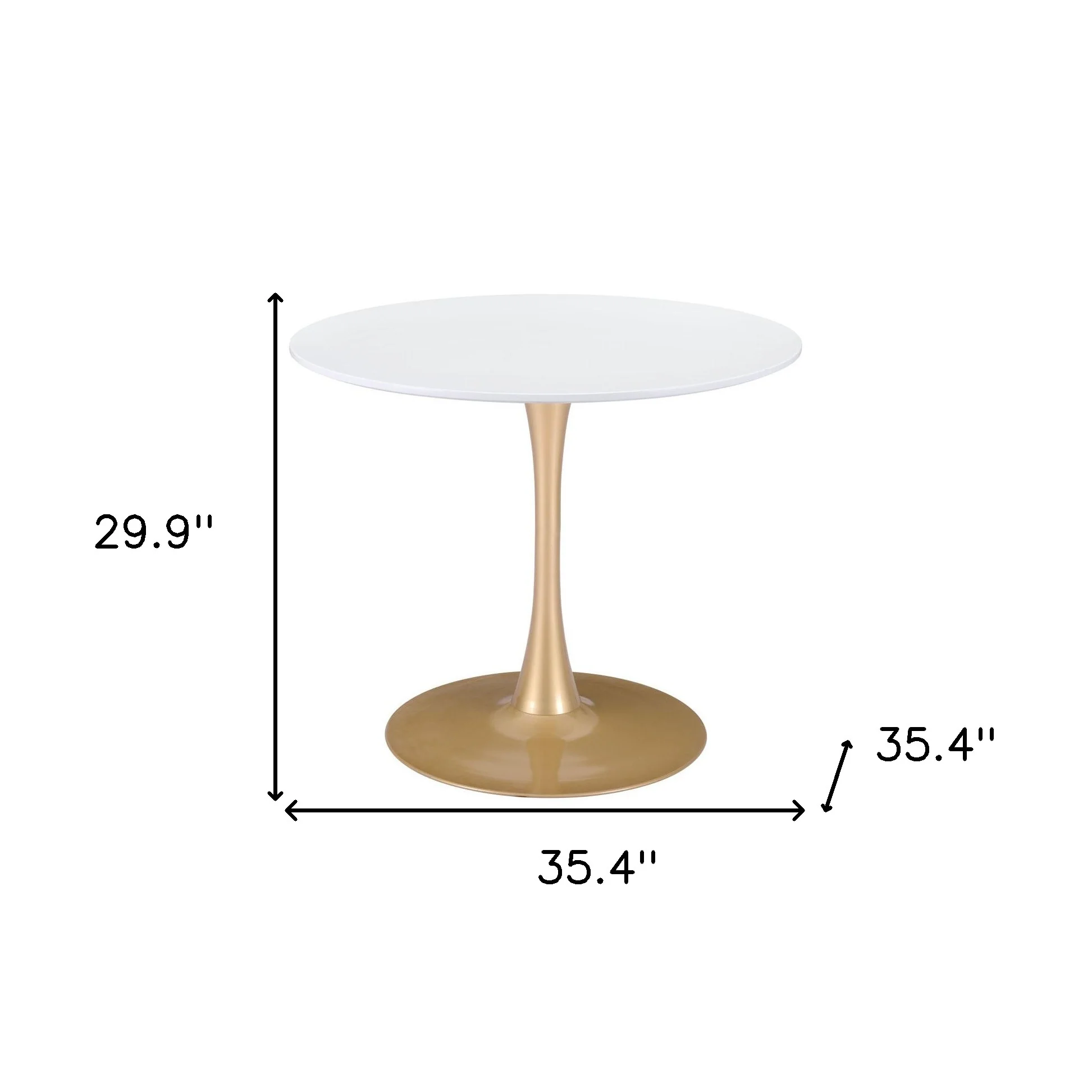 White And Gold Rounded Steel Pedestal Base Dining Table By Homeroots - Image 6