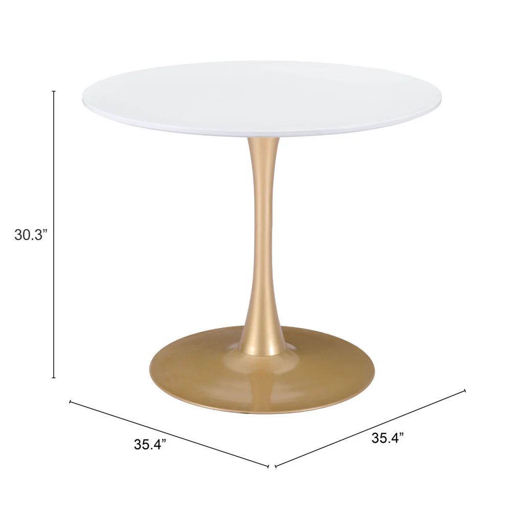 White And Gold Rounded Steel Pedestal Base Dining Table By Homeroots - Image 7