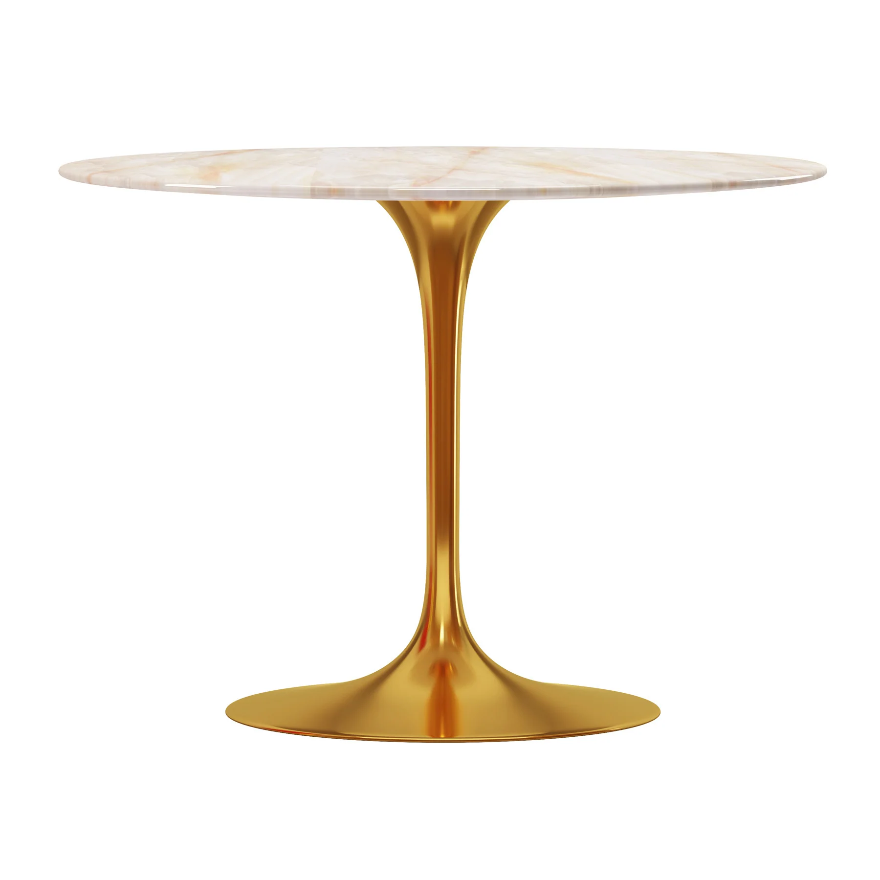 White And Gold Rounded Stone And Metal Pedestal Base Dining Table By Homeroots - Image 2