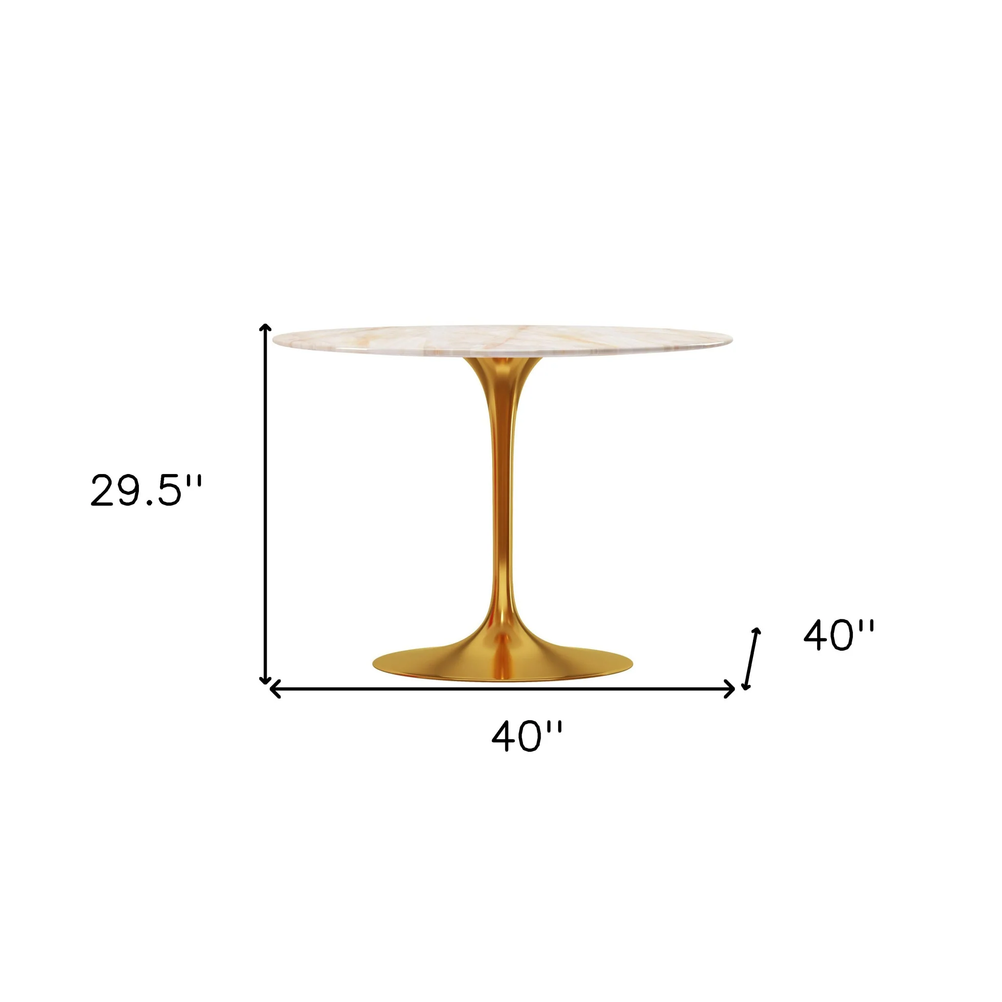 White And Gold Rounded Stone And Metal Pedestal Base Dining Table By Homeroots - Image 6
