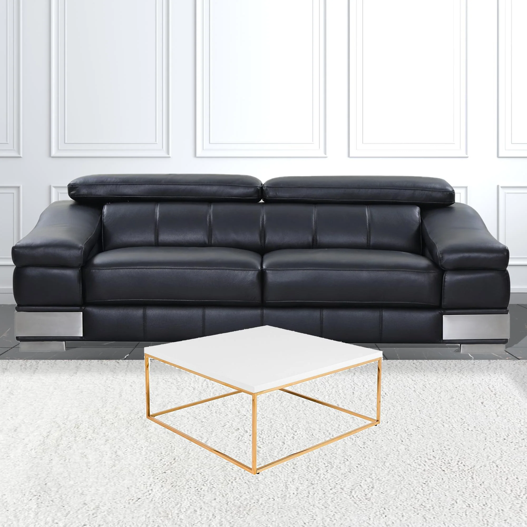 White and Gold Square Coffee Table By Homeroots - Image 2