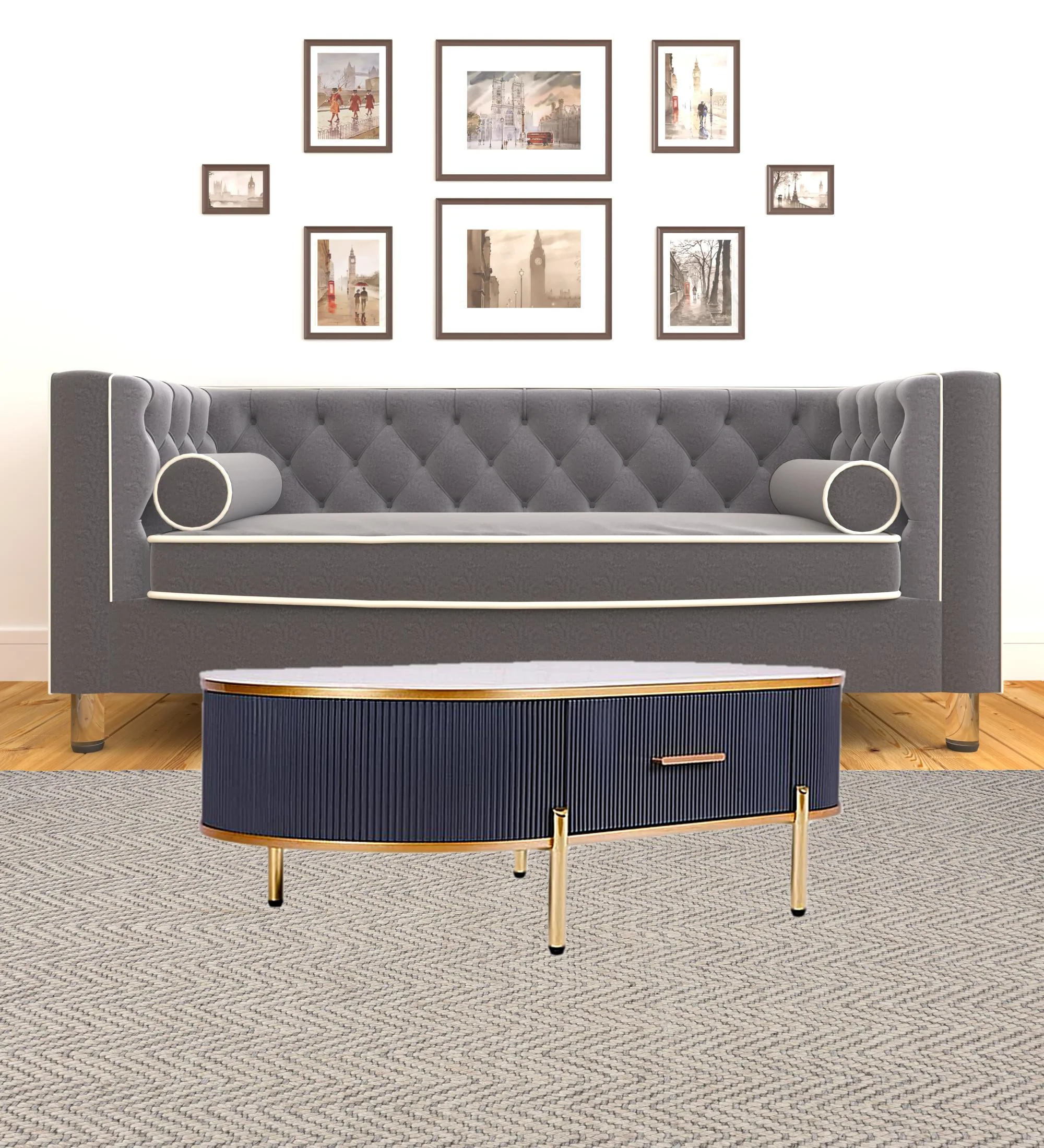 White And Gold Stone And Stainless Steel Oval Coffee Table With Drawer By Homeroots - Image 5