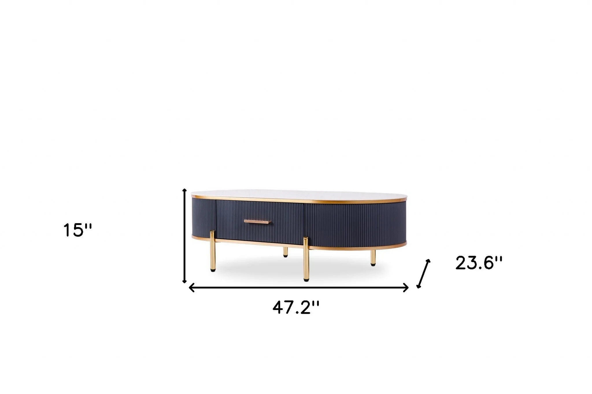 White And Gold Stone And Stainless Steel Oval Coffee Table With Drawer By Homeroots - Image 6