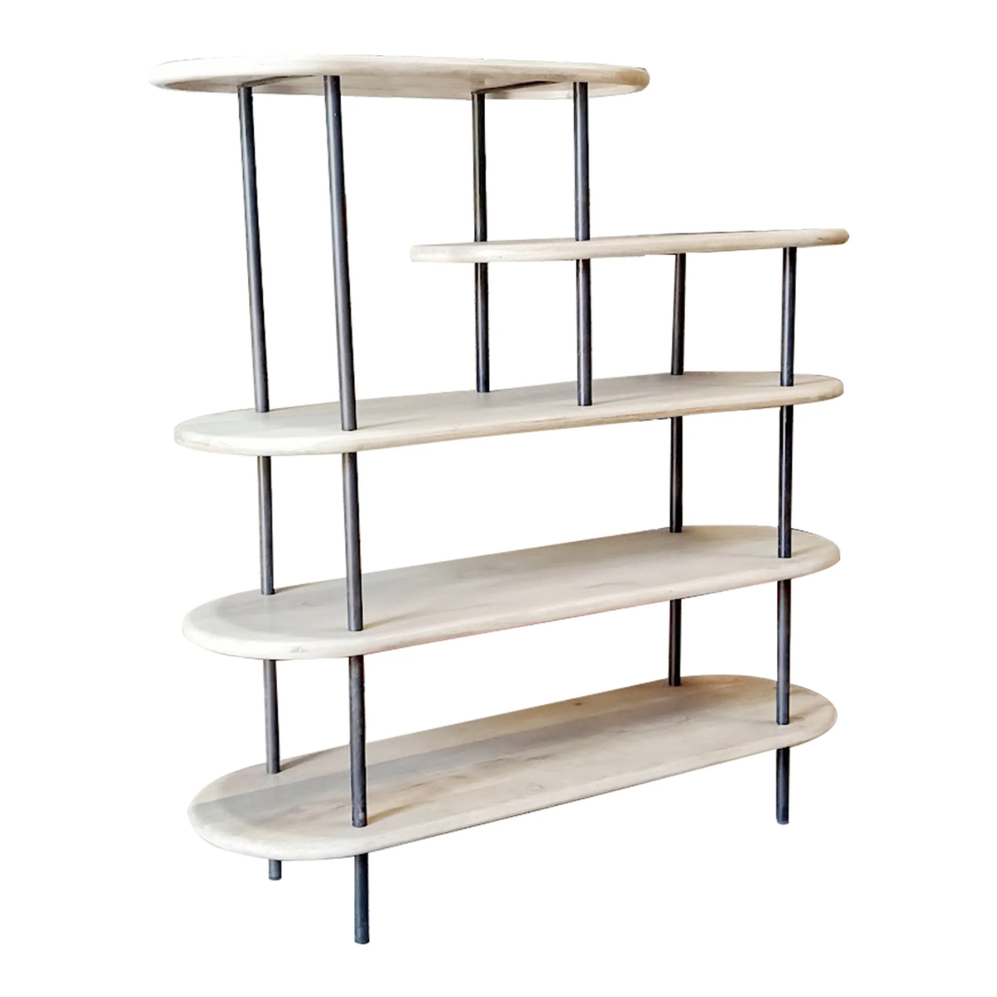 White and Gray Iron and Solid Wood Five Tier Bookcase By Homeroots - Image 2