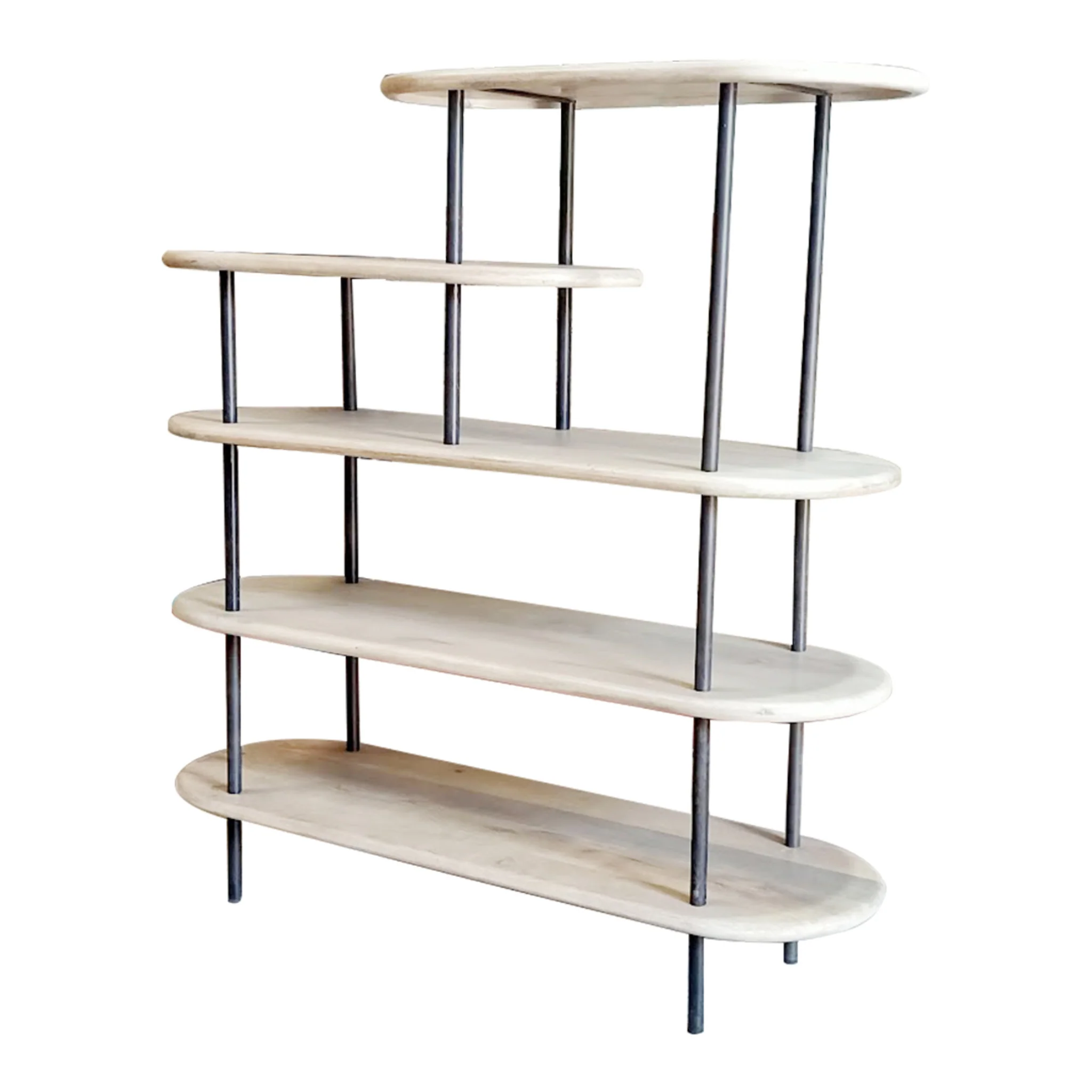 White and Gray Iron and Solid Wood Five Tier Bookcase By Homeroots - Image 3