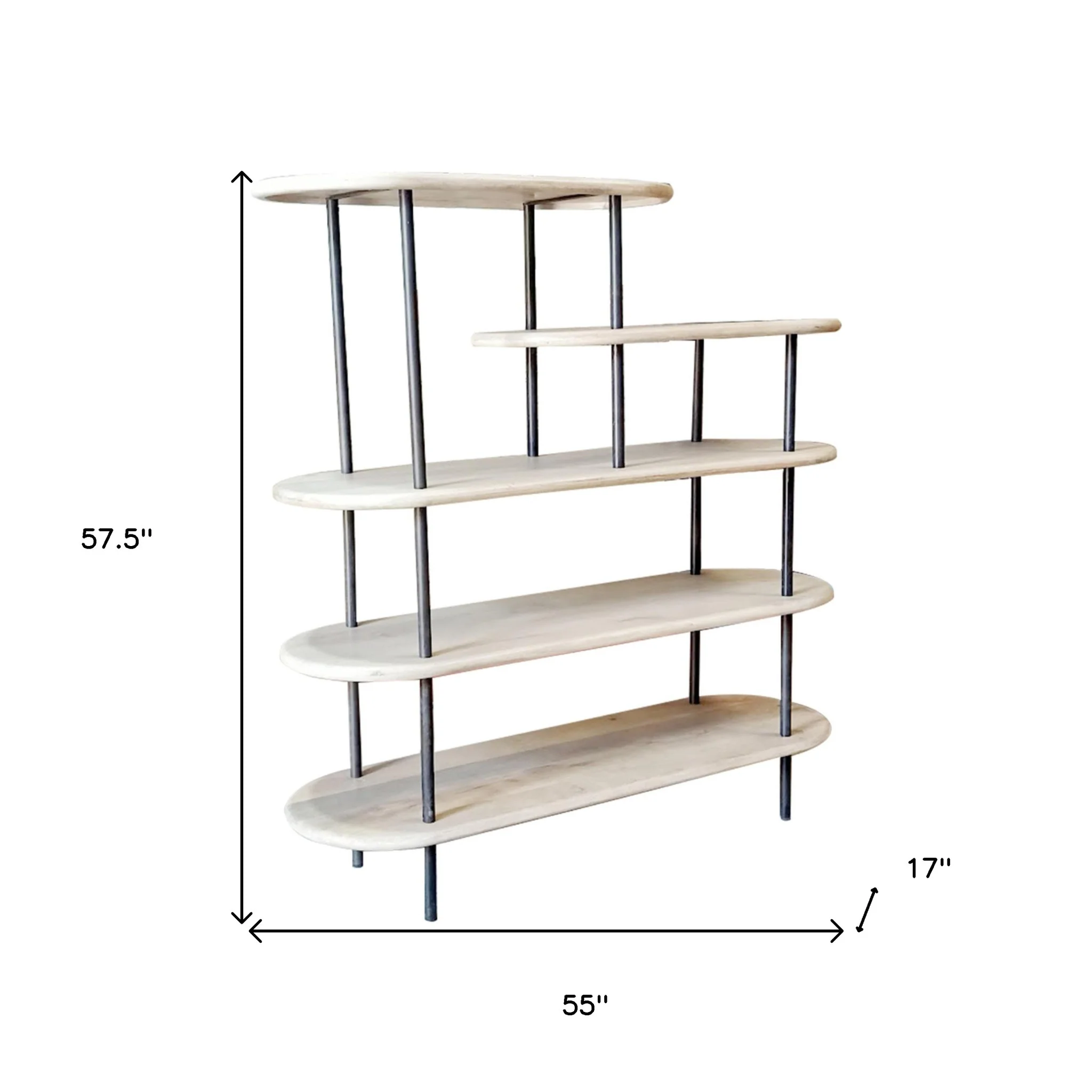 White and Gray Iron and Solid Wood Five Tier Bookcase By Homeroots - Image 5