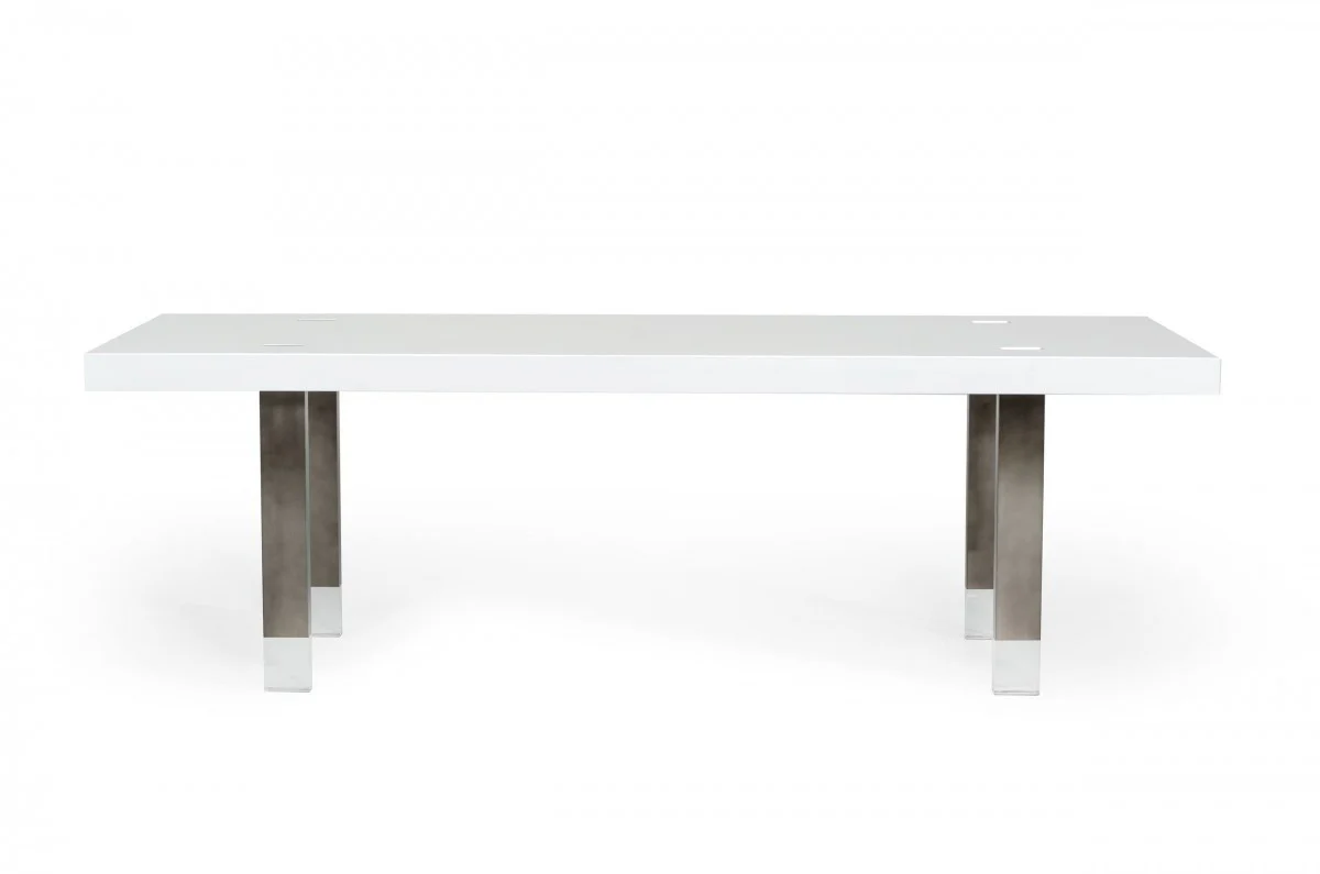 White And Gray Stainless Steel Dining Table By Homeroots - Image 2