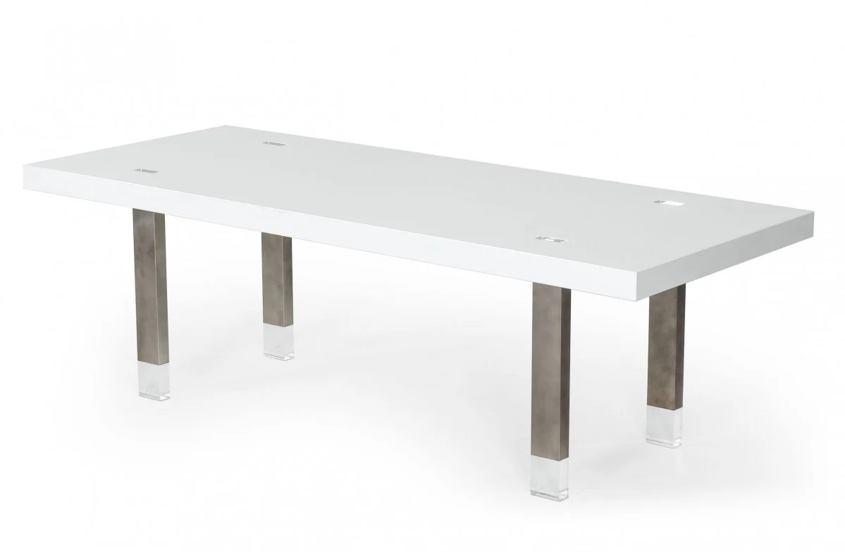 White And Gray Stainless Steel Dining Table By Homeroots - Image 5