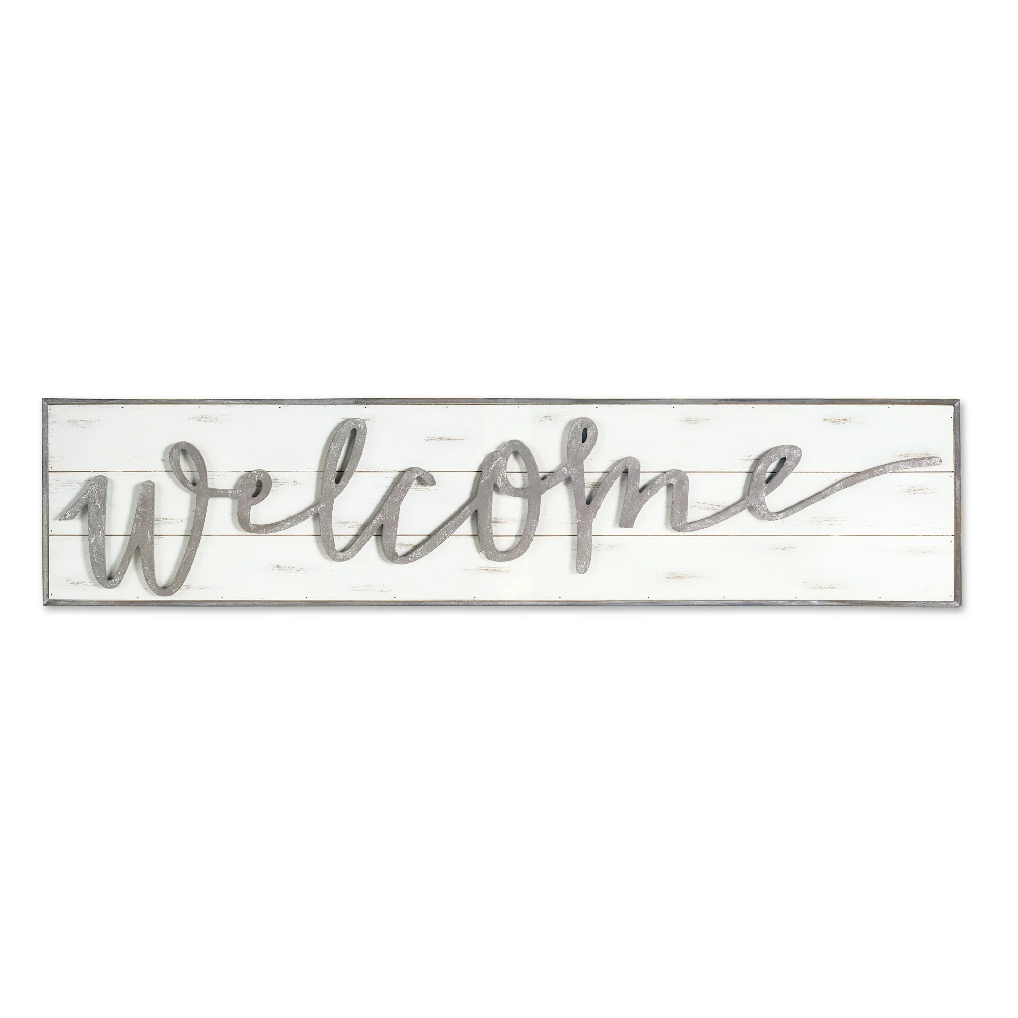 White And Gray Welcome Solid and Manufactured Wood Wall Decor By Homeroots - Image 3
