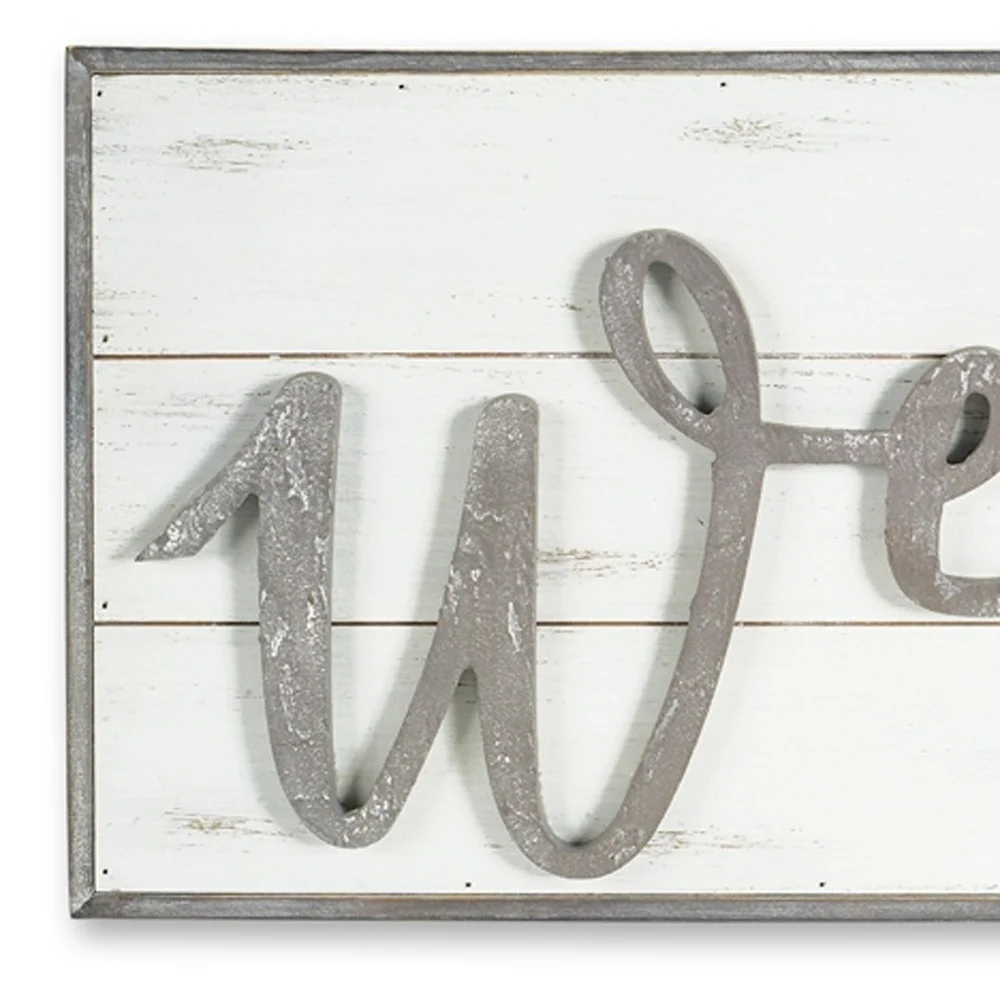 White And Gray Welcome Solid and Manufactured Wood Wall Decor By Homeroots - Image 5