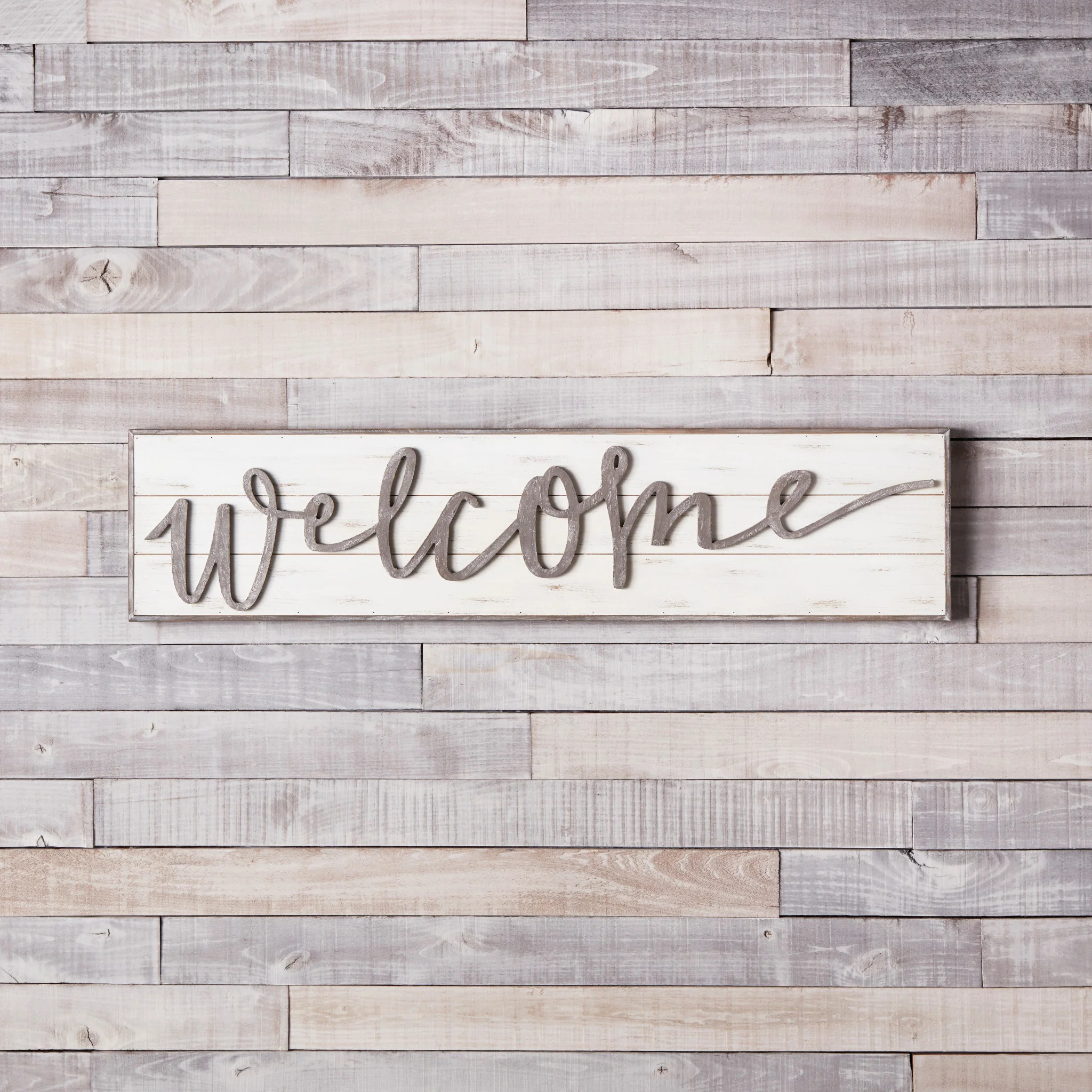 White And Gray Welcome Solid and Manufactured Wood Wall Decor By Homeroots - Image 7