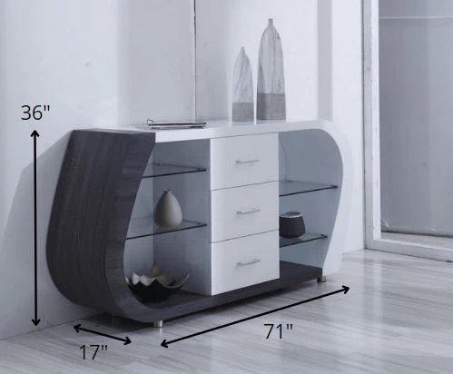 White And Grey Multi Tone Buffet With 3 Drawers By Homeroots - Image 5