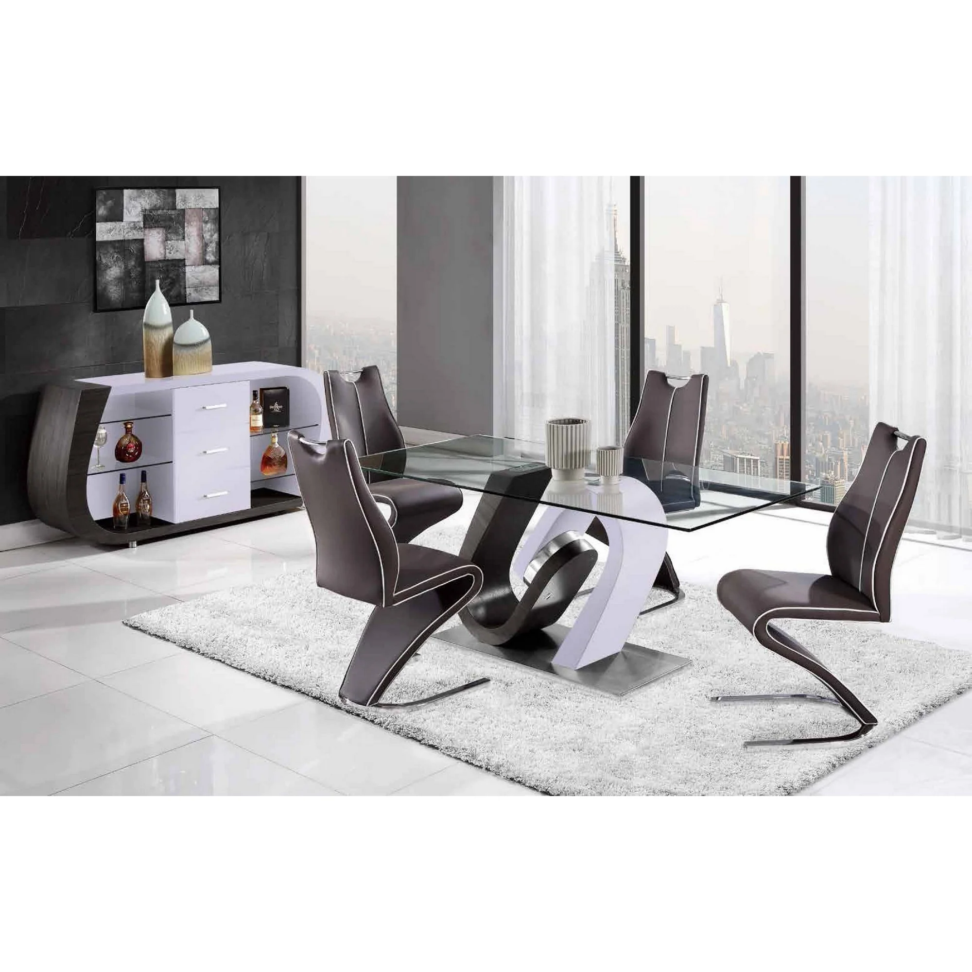 White And Grey Tone Geometrical Base With Rectangular Glass Top Dining Table By Homeroots - Image 2