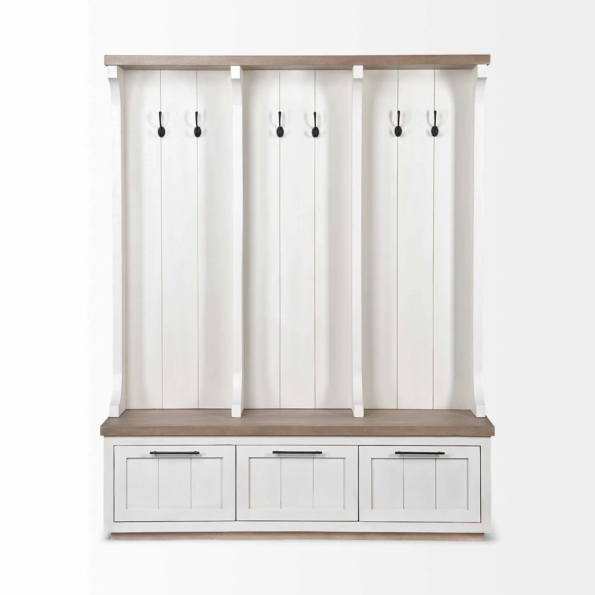 White and Medium Brown Wood Hall Tree with Storage By Homeroots - Image 2