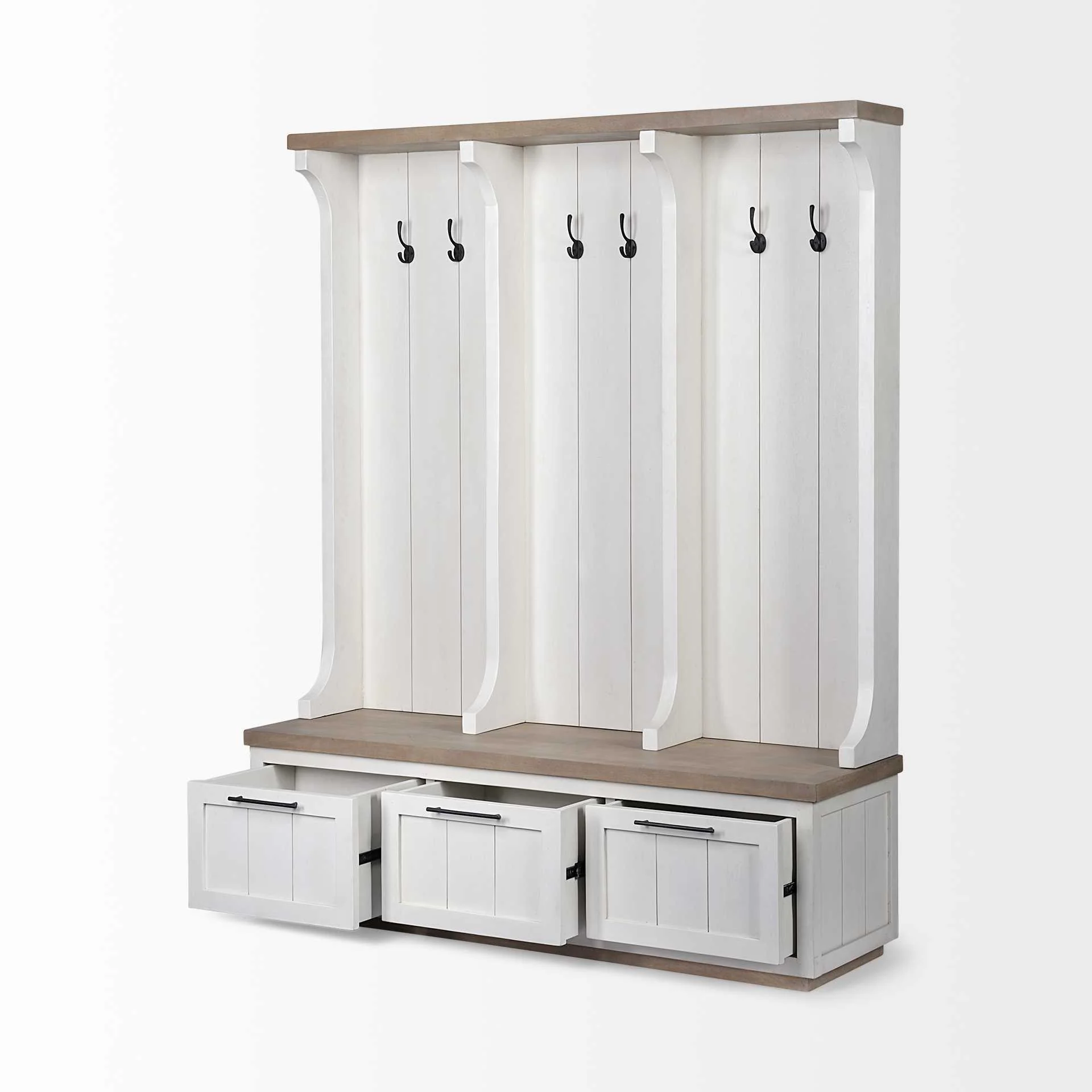 White and Medium Brown Wood Hall Tree with Storage By Homeroots - Image 5