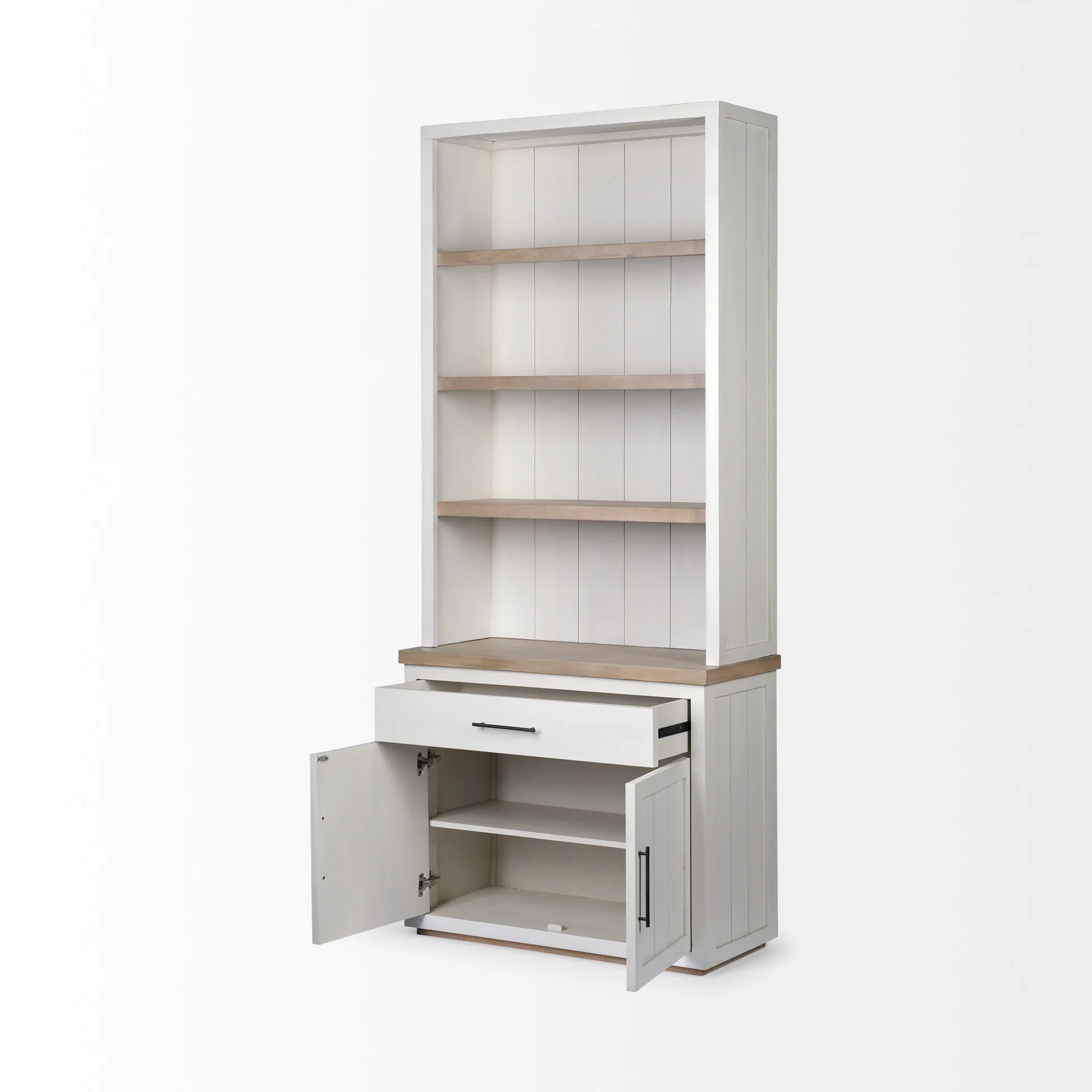 White and Medium Brown Wood Shelving Unit with 3 Shelves By Homeroots - Image 5