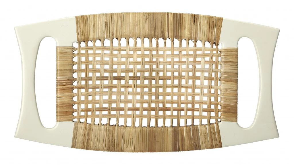 White and Natural Cane Woven Stool By Homeroots - Image 2
