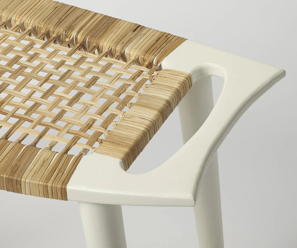 White and Natural Cane Woven Stool By Homeroots - Image 3