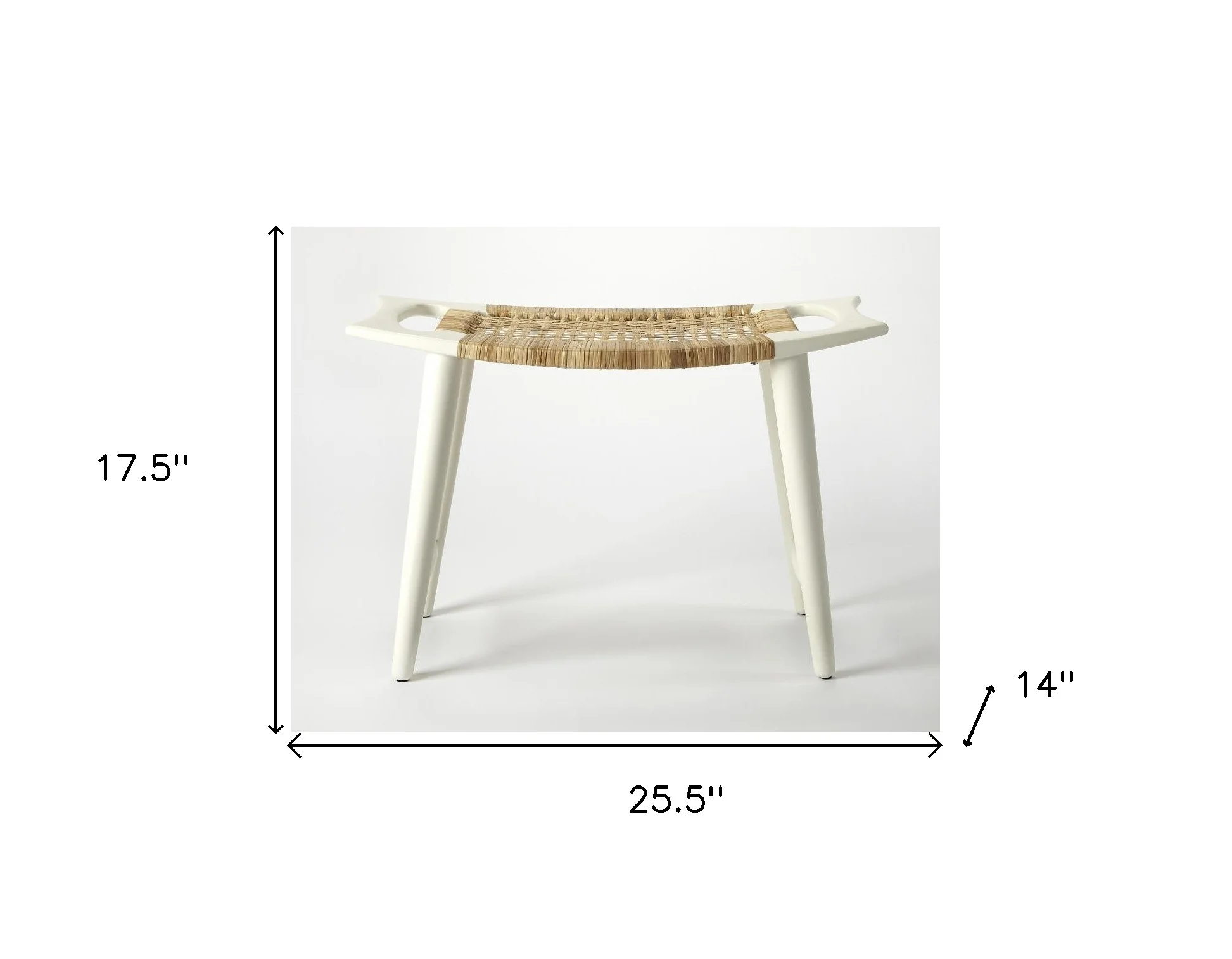 White and Natural Cane Woven Stool By Homeroots - Image 4