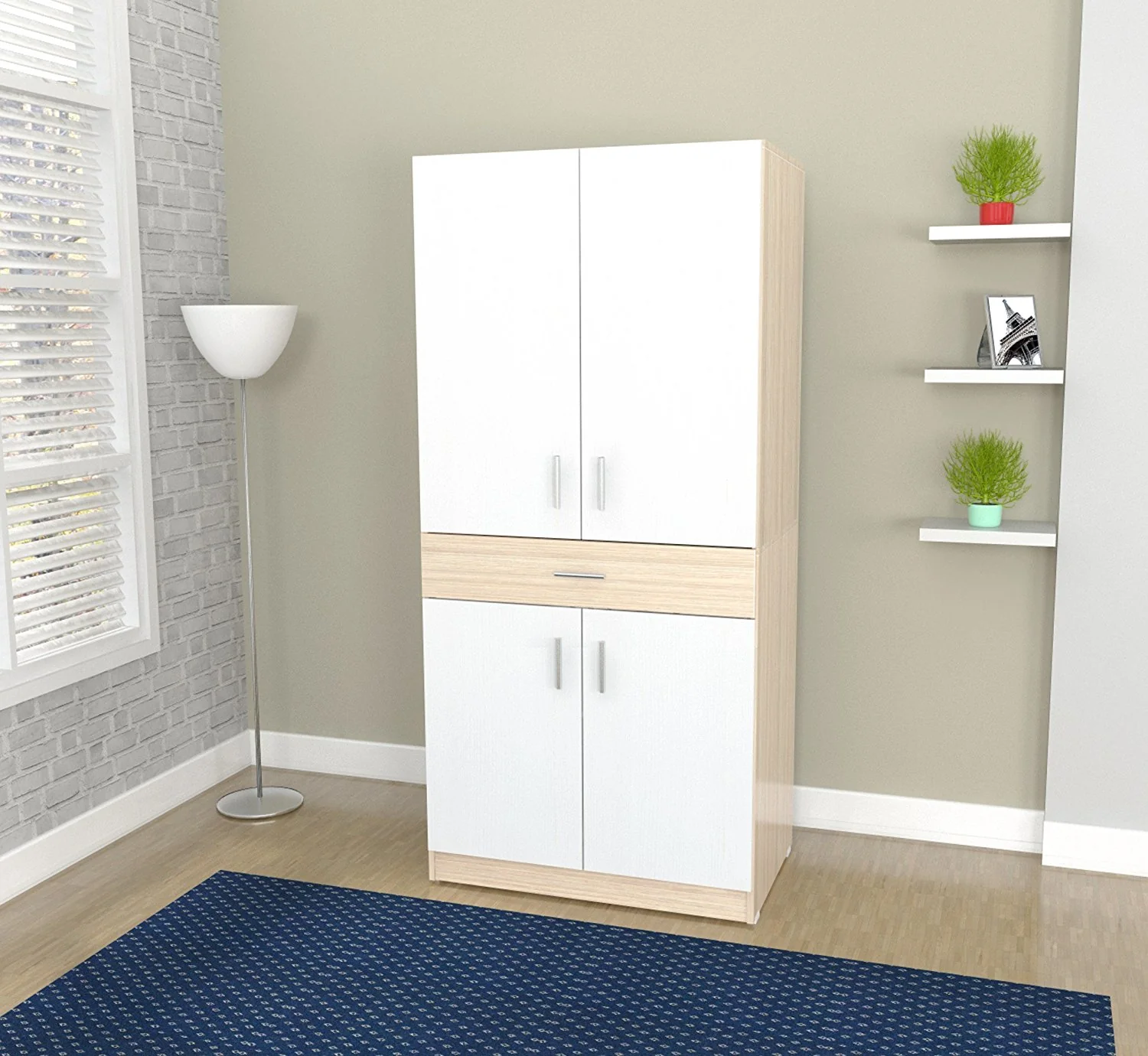 White and Natural Finish Wood Computer Hutch Desk By Homeroots - Image 2