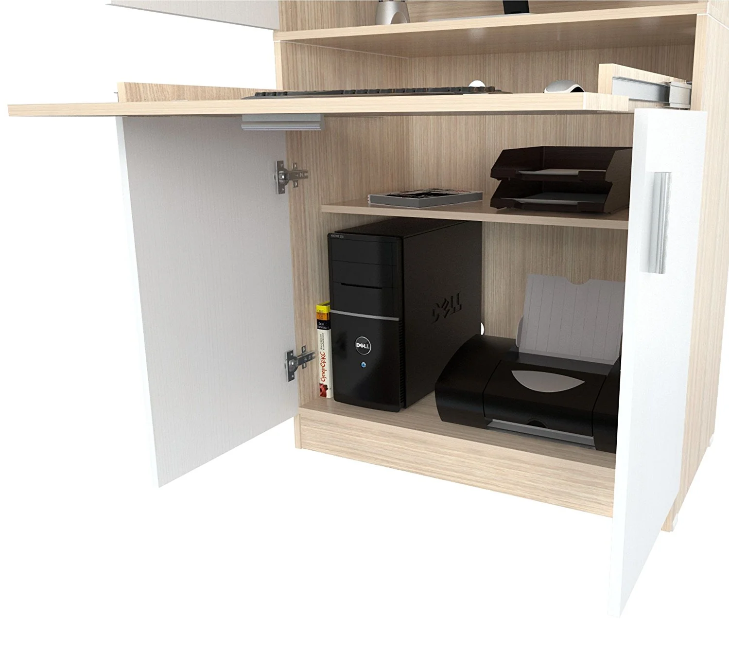 White and Natural Finish Wood Computer Hutch Desk By Homeroots - Image 3