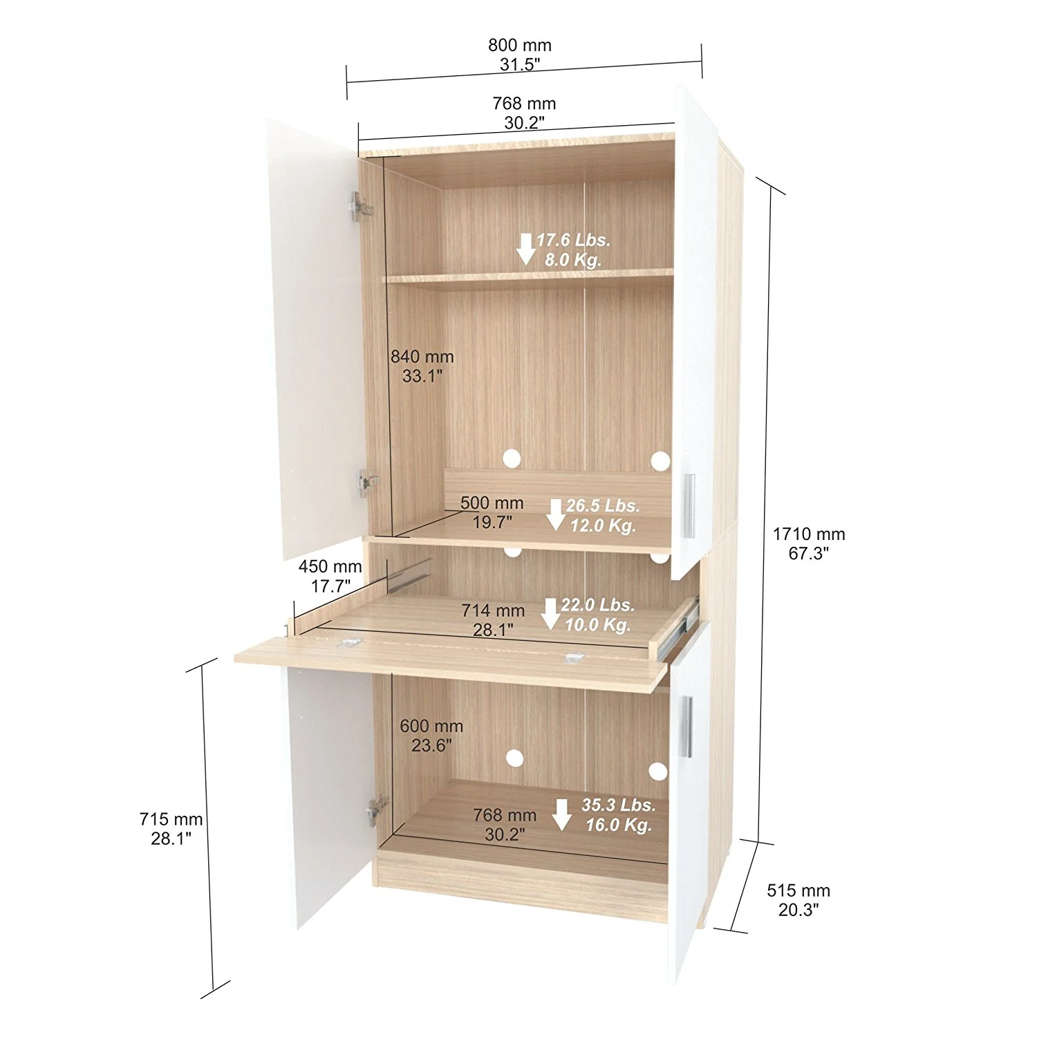 White and Natural Finish Wood Computer Hutch Desk By Homeroots - Image 5