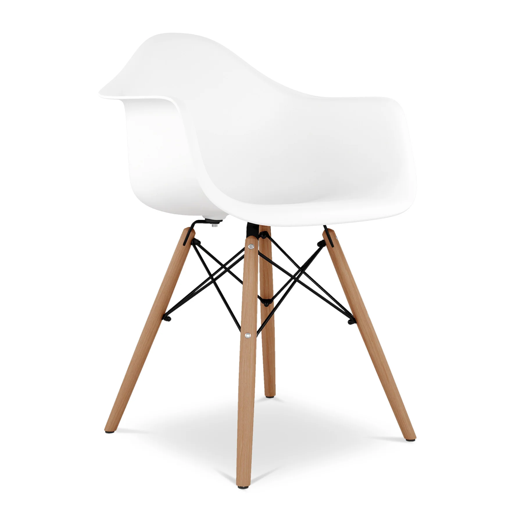 White And Natural Heavy Duty Plastic And Solid Wood Dining Arm Chair By Homeroots - Image 2