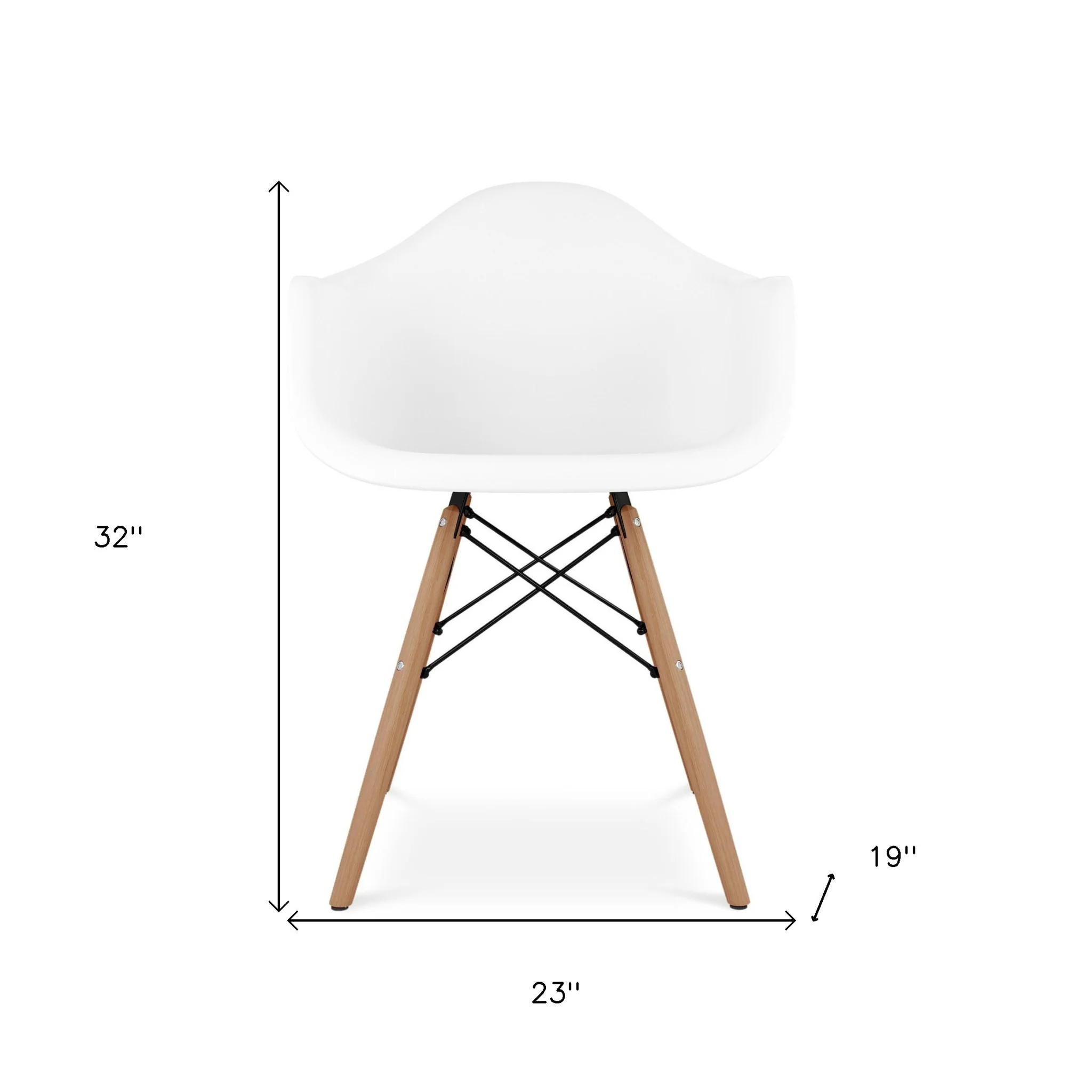 White And Natural Heavy Duty Plastic And Solid Wood Dining Arm Chair By Homeroots - Image 7