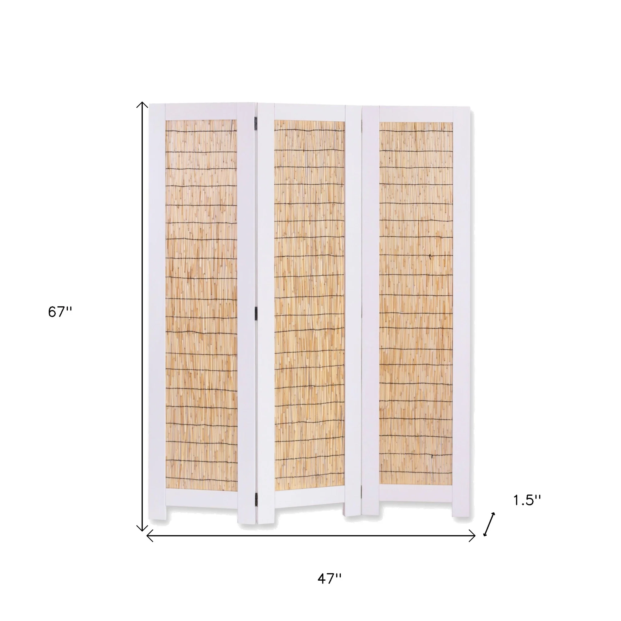 White and Natural Manufactured Wood Folding Three Panel Screen Room Divider By Homeroots - Image 2
