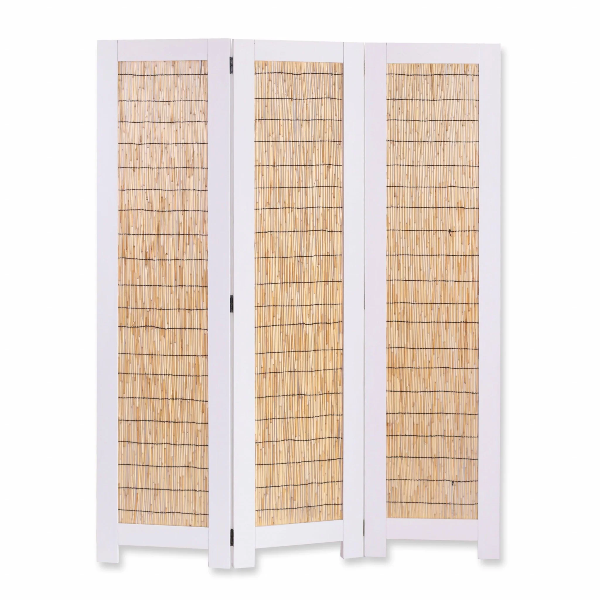 White and Natural Manufactured Wood Folding Three Panel Screen Room Divider By Homeroots - Image 4