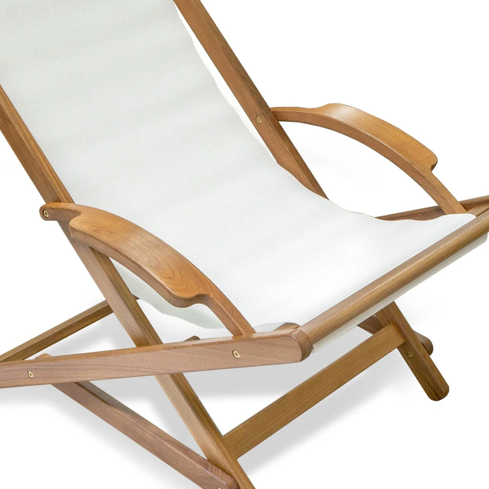 White and Natural Wood Solid Wood Indoor Outdoor Deck Chair By Homeroots - Image 2