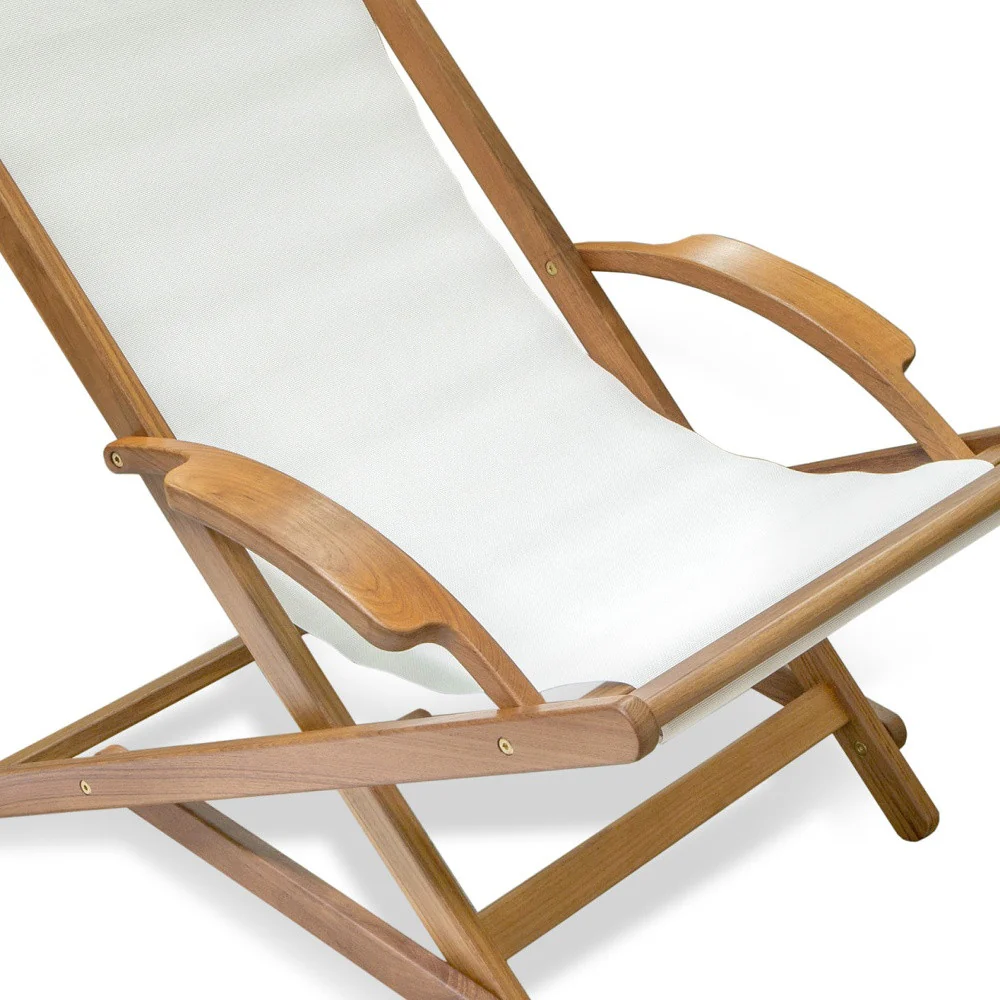 White and Natural Wood Solid Wood Indoor Outdoor Deck Chair By Homeroots - Image 3