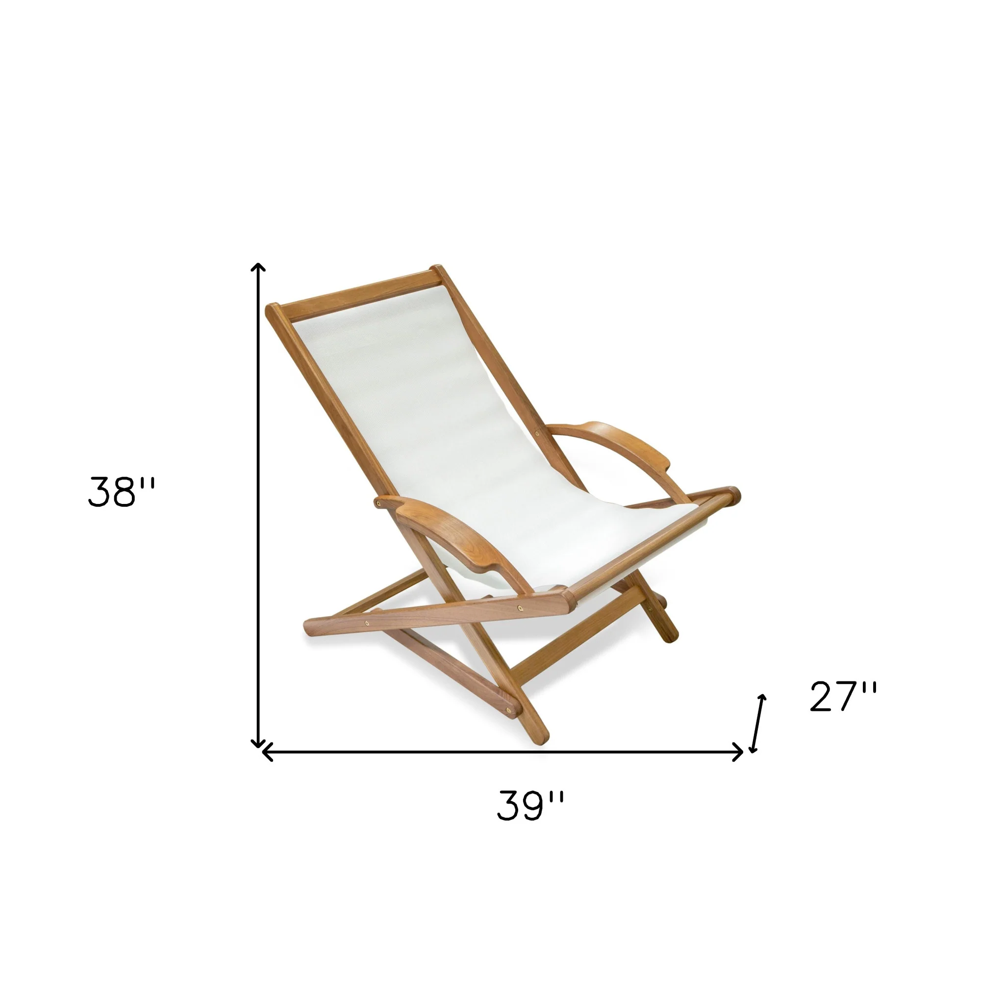 White and Natural Wood Solid Wood Indoor Outdoor Deck Chair By Homeroots - Image 4