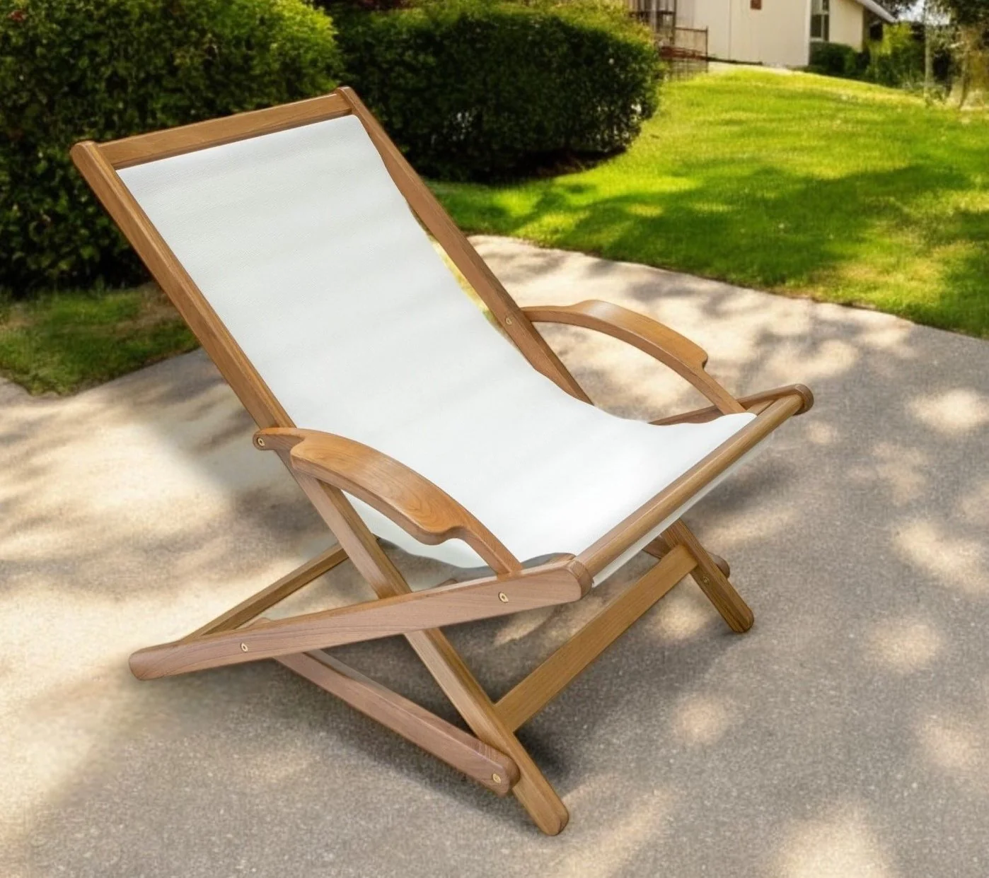 White and Natural Wood Solid Wood Indoor Outdoor Deck Chair By Homeroots - Image 5