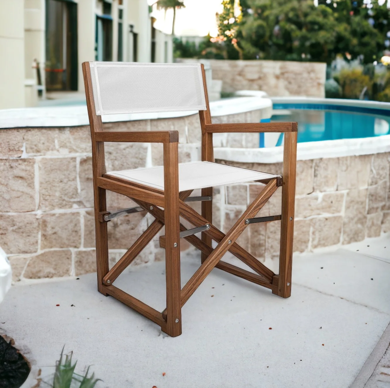 White and Natural Wood Solid Wood Indoor Outdoor Director Chair By Homeroots - Image 4
