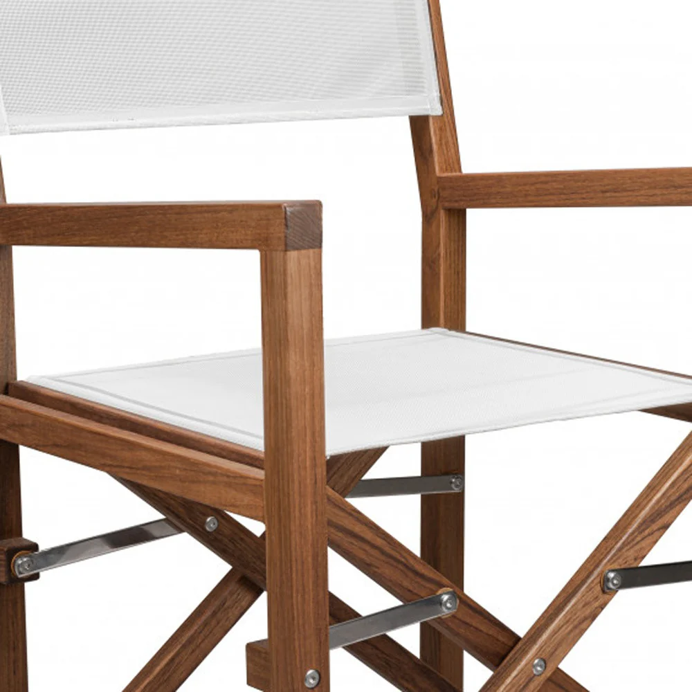 White and Natural Wood Solid Wood Indoor Outdoor Director Chair By Homeroots - Image 5