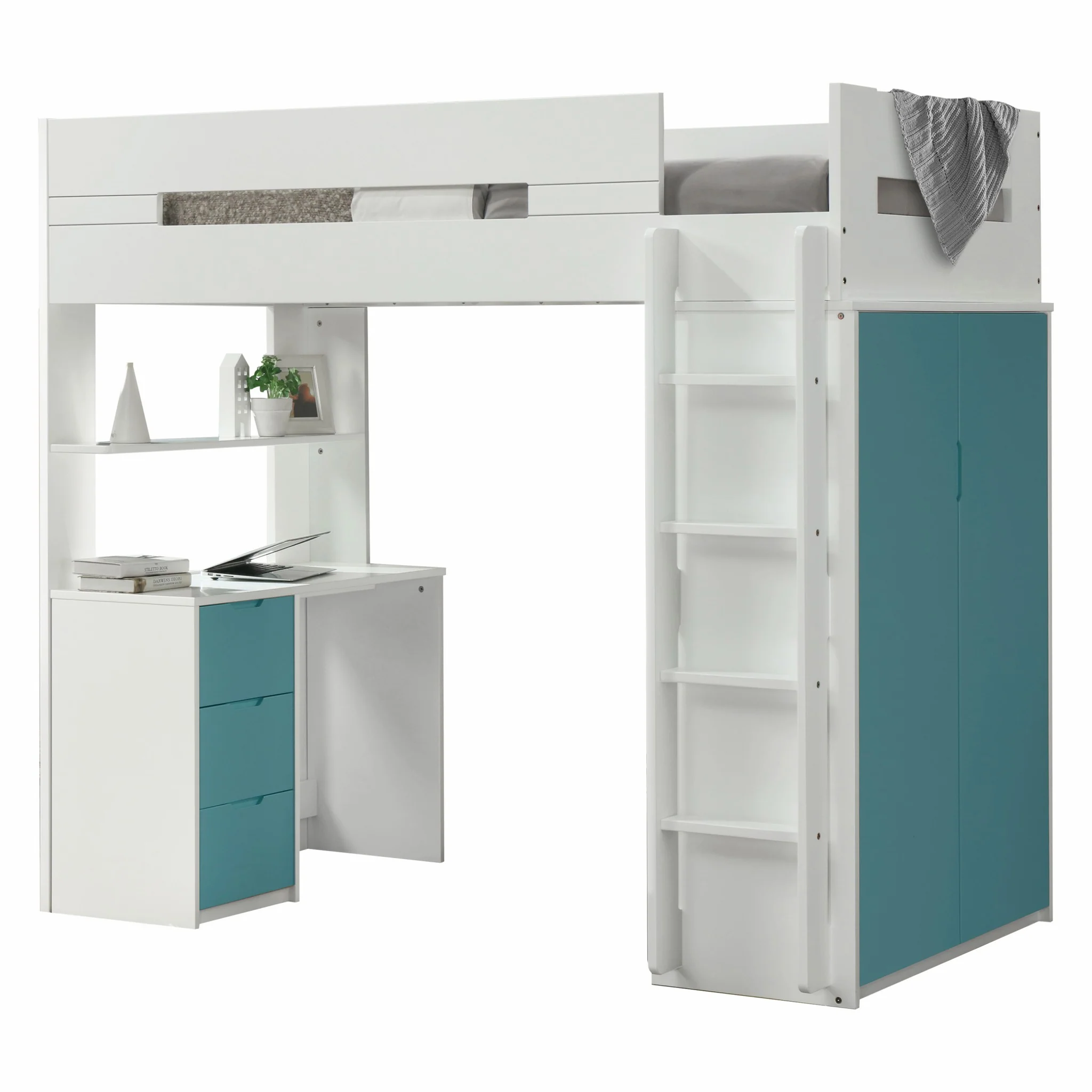 White And Pink Twin Loft Bed And Desk By Homeroots - Image 3