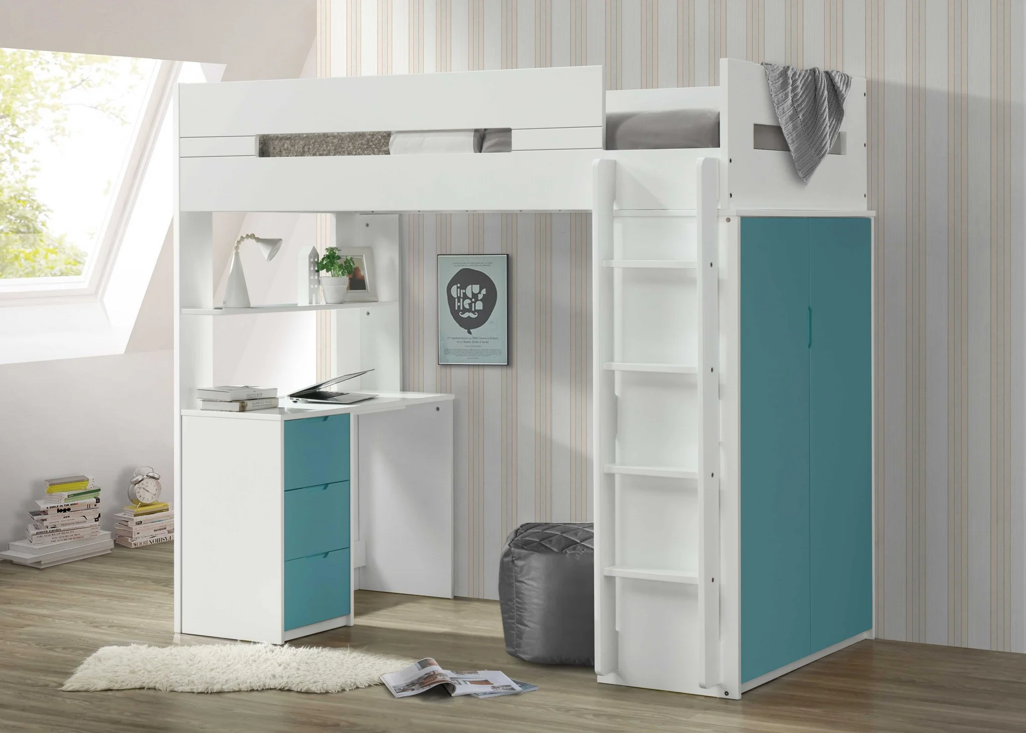 White And Pink Twin Loft Bed And Desk By Homeroots - Image 4