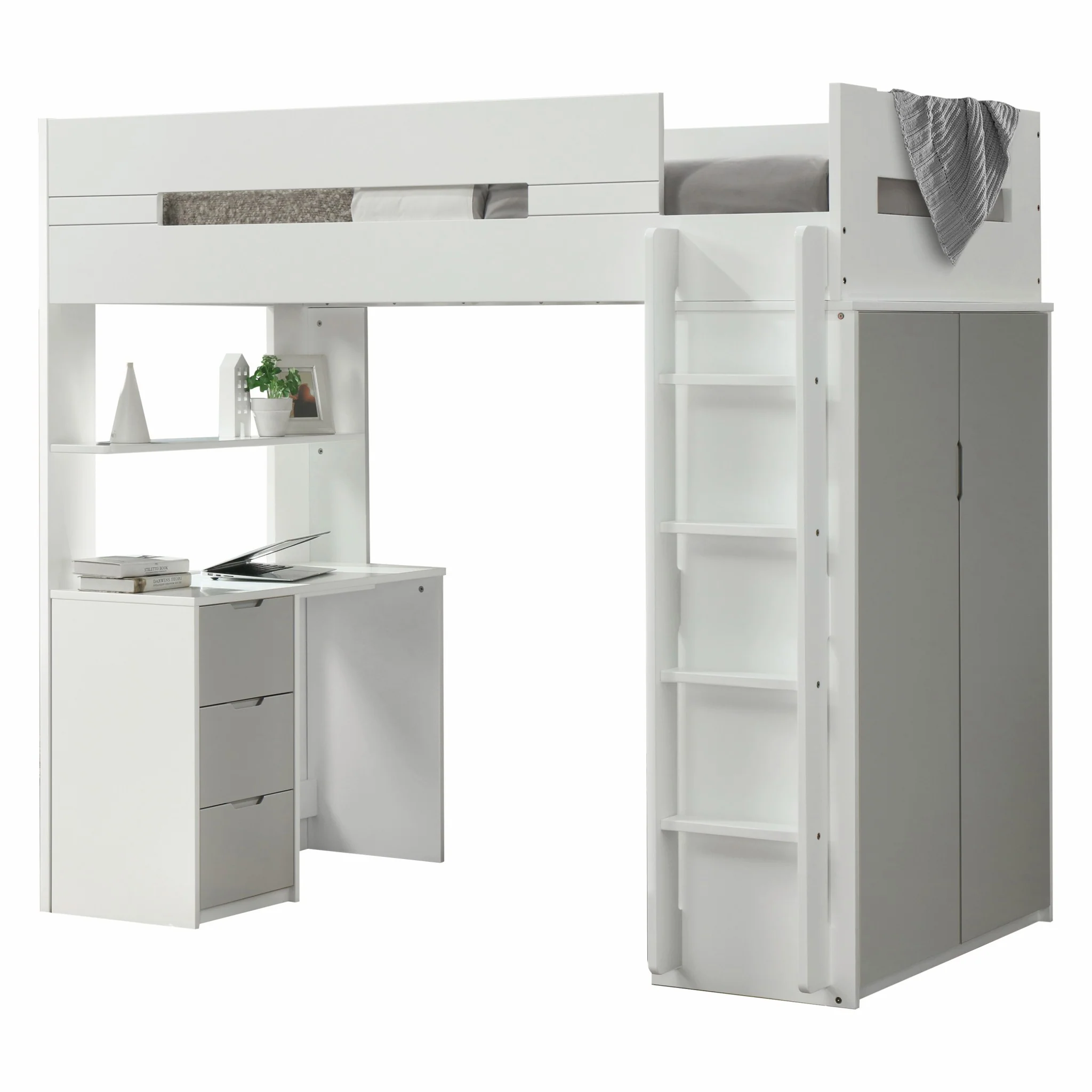 White And Pink Twin Loft Bed And Desk By Homeroots - Image 5