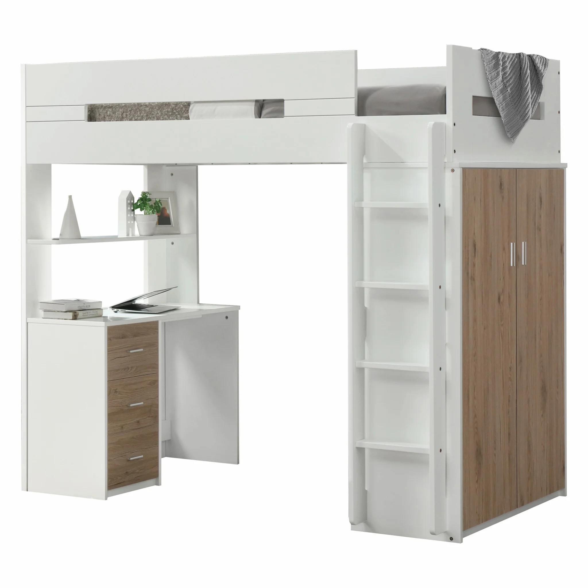White And Pink Twin Loft Bed And Desk By Homeroots - Image 7